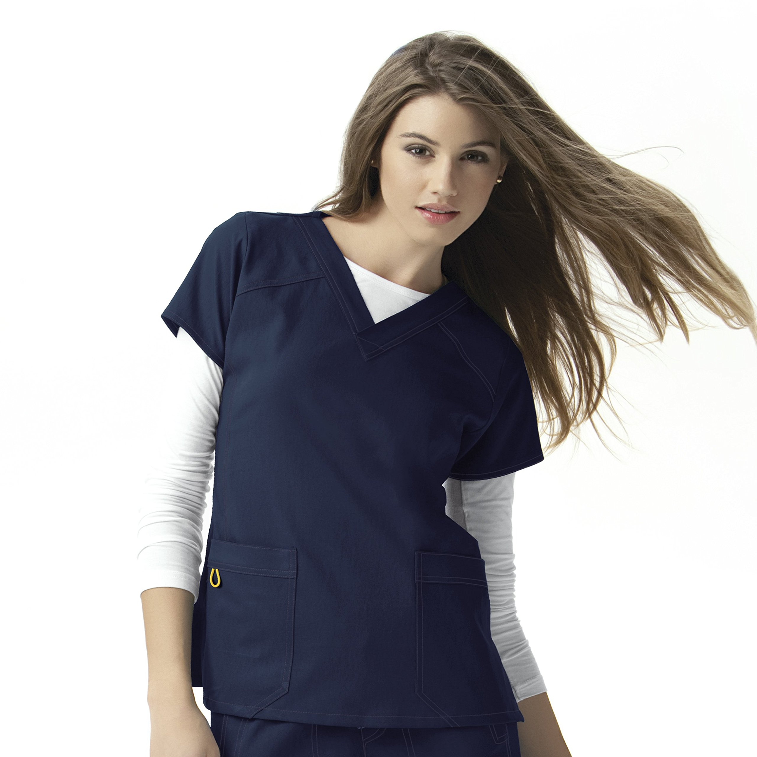 WonderWink Women's Scrubs Four Way Stretch Sporty V-Neck Top, Navy, 3X-Large