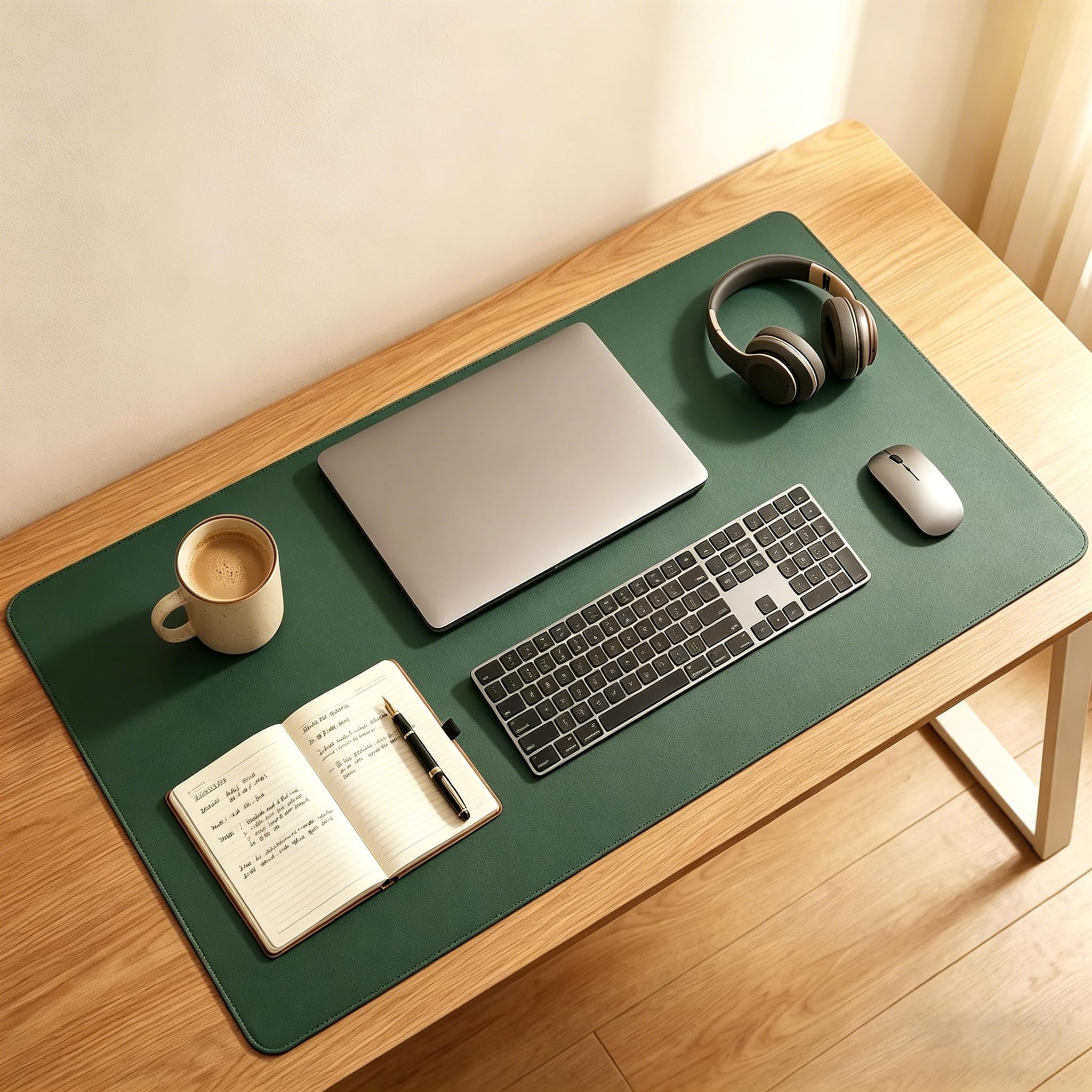 Edge-Locked Non-Slip Large Desk Pad with Edge Protector, Leather Office Laptop Table Protector Extended Keyboard Mouse Mat, Desk Blotter for Writing Home (Dark Green,40x122cm) โ image 1