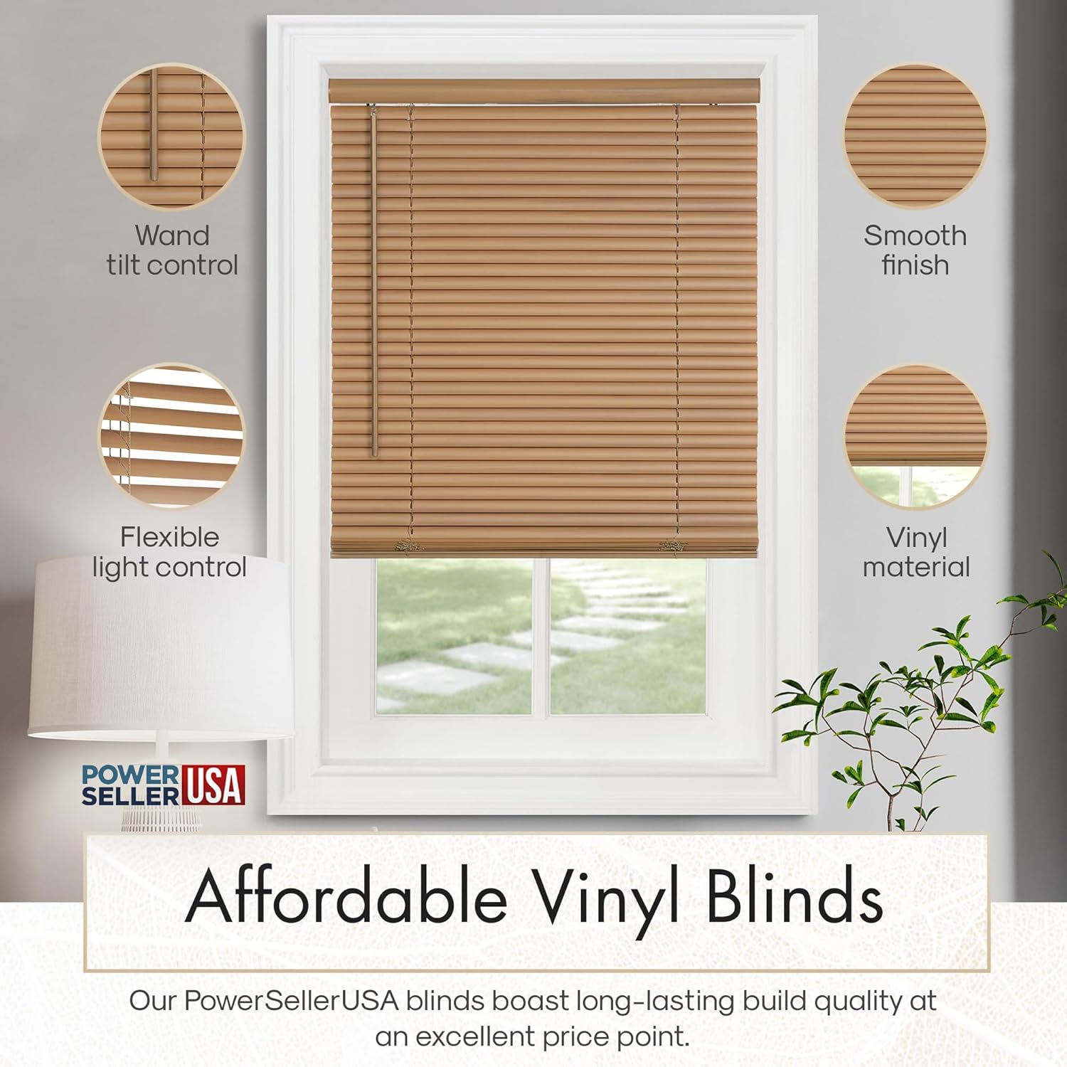 Mini persiana sin cordón para ventana, listones de 1 pulgada de vinilo