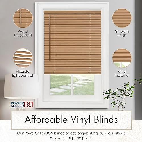 Miniatura 3 de PowerSellerUSA - Mini persianas sin cable con listones de 1 pulgada, 64L x 48W pulgadas con patrón sólido, filtro de luz, vinilo para