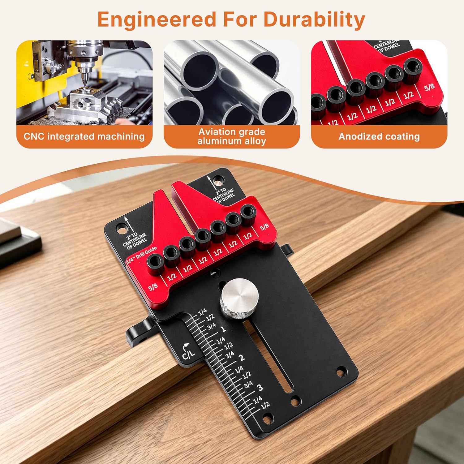 08350MK Dowelling Jig Master Kit, Dowelling Jig Precision Woodworking Tool | No Error Laser-Engraved Scales, with 1/4’’, 3/8’’, 1/2’’ Dowelling Kits and Hardened Drill Bushings