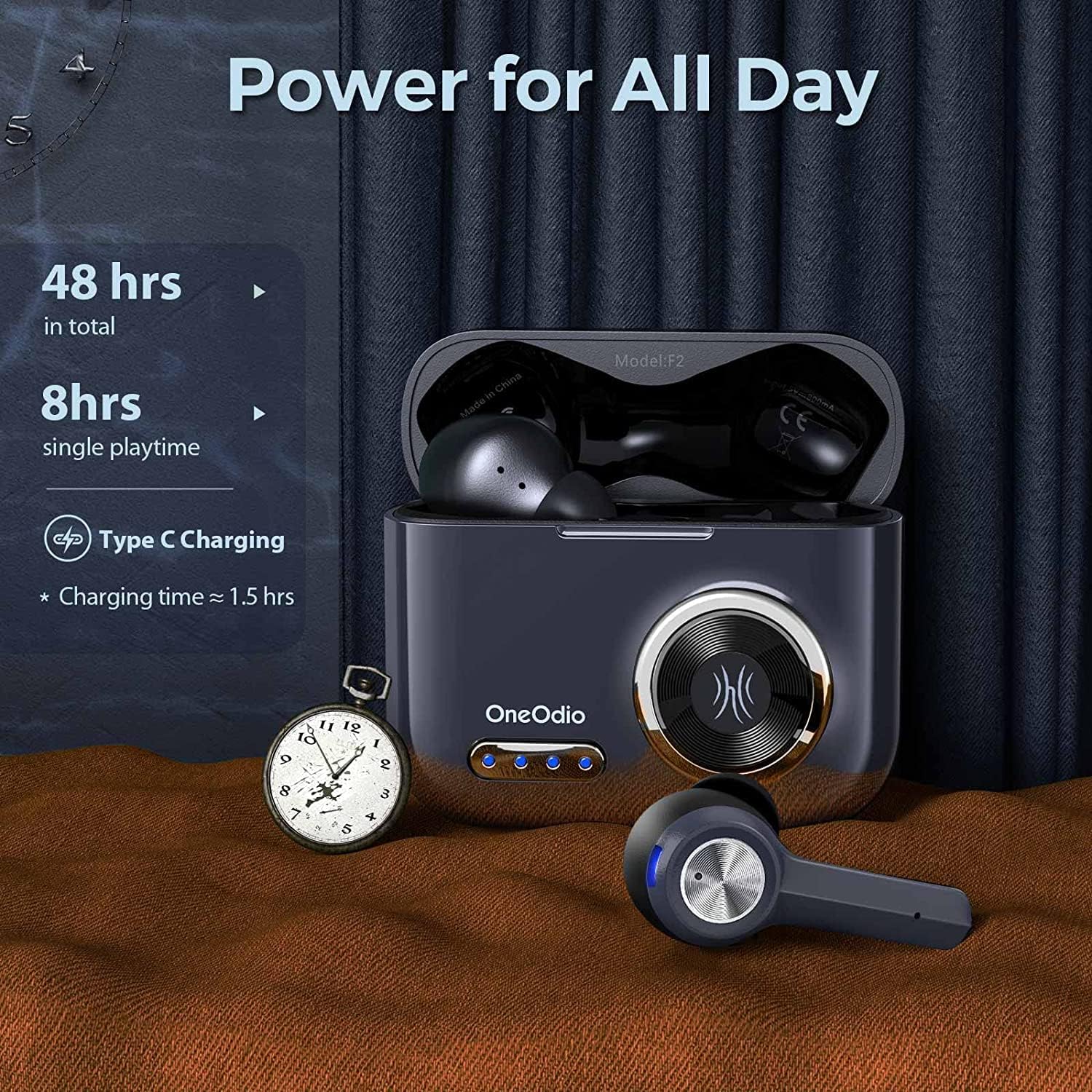 OneOdio True Wireless Earbuds, F2 Wireless Headphones,10mm Drivers with Deep Bass, 48H Playtime, Tiny Size Wireless Earbuds for Commute, Work, Workout, Running Grey
