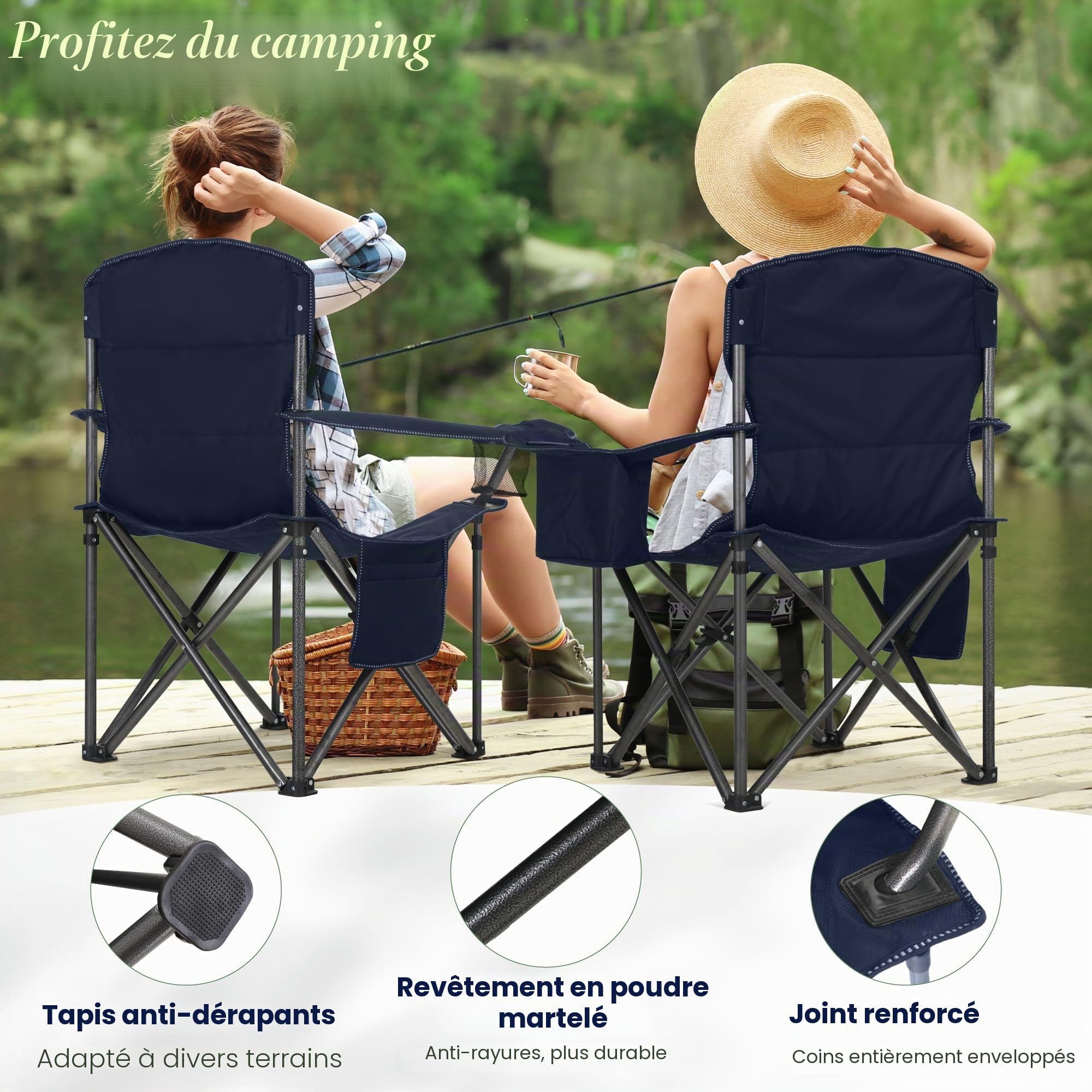 High Point Sports Chaise De Camping Pliante Surdimensionnée - Capacité 200 Kg, Avec Porte-gobelet Et Sac Isotherme Pour Extérieur