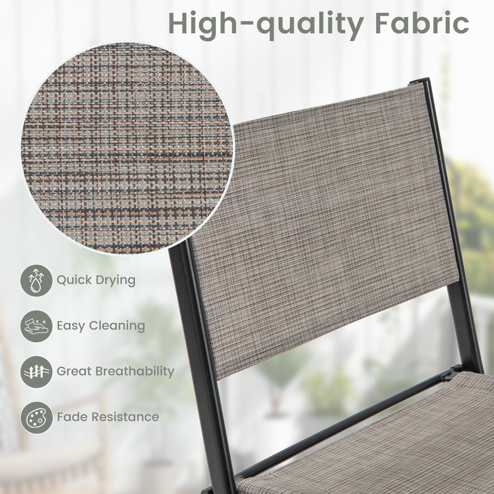 GIANTEX 2 Sedie da Bar Pieghevoli, con Schienale e Poggiapiedi, Telaio Metallico Resistente e Tessuto Traspirante, Ideali per Terrazza e Uso Domestico