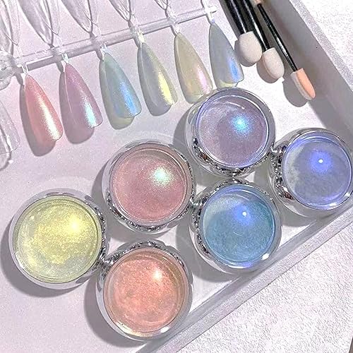 Miniatura 6 de 6 colores para arte de uñas Gliiter holográfico en copos de uñas para arte de uñas, polvo de uñas reflectante con purpurina para mujeres y niñas