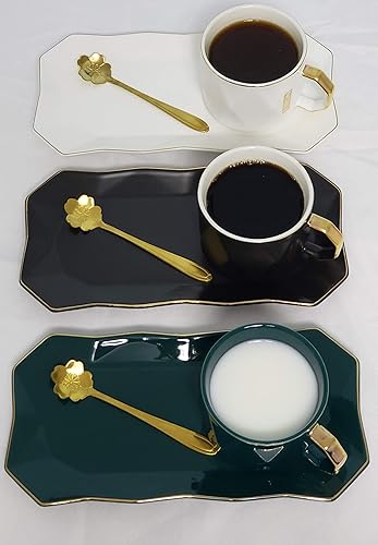 Miniatura 6 de YAGE Juego de tazas de café de cerámica con cuchara y bandeja, taza de té para bebidas calientes y frías para la oficina y el hogar con platillo,