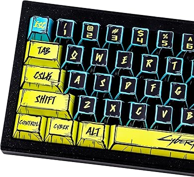 JOMKIZ PBT Keycaps - Japanese Manga Theme Keycaps Set, 131 Keys Cherry Profile Dye-Sub Custom Keycap, Cyberpunk 2077 Minimalist Style Key Caps for 60%, 65%, 75%, 100% Cherry MX Mechanical Keyboard