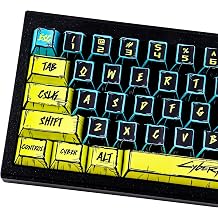 JOMKIZ PBT KEYCAPS - Japanese Cartoon Theme Key Cap Set, 131 Keys Cherry Profile Die Sub Custom Key Caps, Cyberpunk 2077 Minimalist Style Key Caps for 60% 65% 75% 100% Cherry MX Mechanical Keyboard
