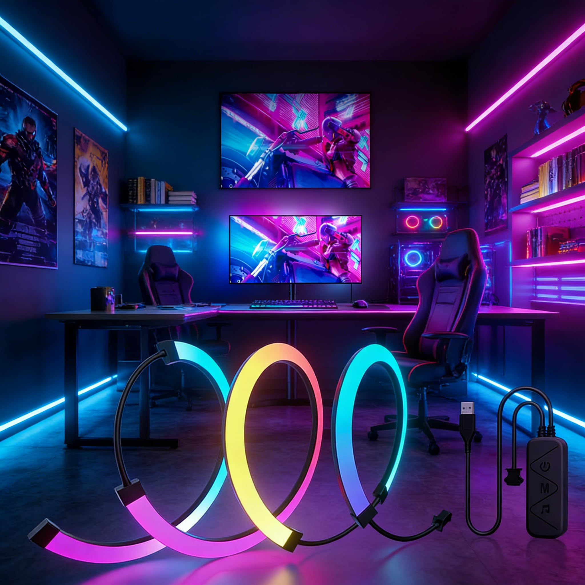 Retroilluminazione a LED per monitor per PC Strisce luminose a LED Ritmo musicale Luce dinamica Sincronizzazione dietro il software del monitor Modalità dinamica a colori (27 pollici)