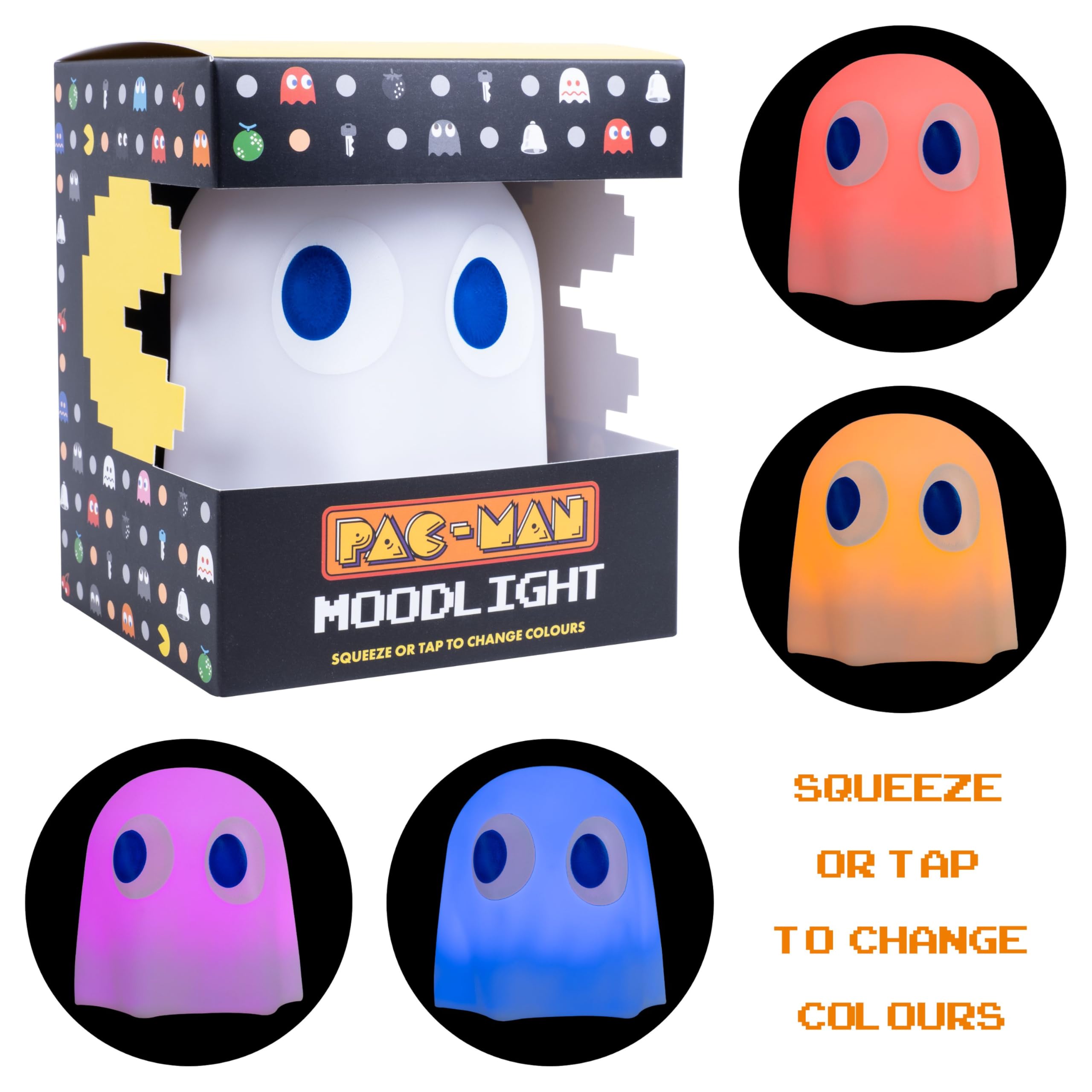 Pac-Man Colour Changing Ghost Mood Light. Touch & Squeeze Sensitive 3D Silicone Lamp. 9.9cm Tall. Battery Powered. Officially Licensed Pac-Man Merchandise. — view 2