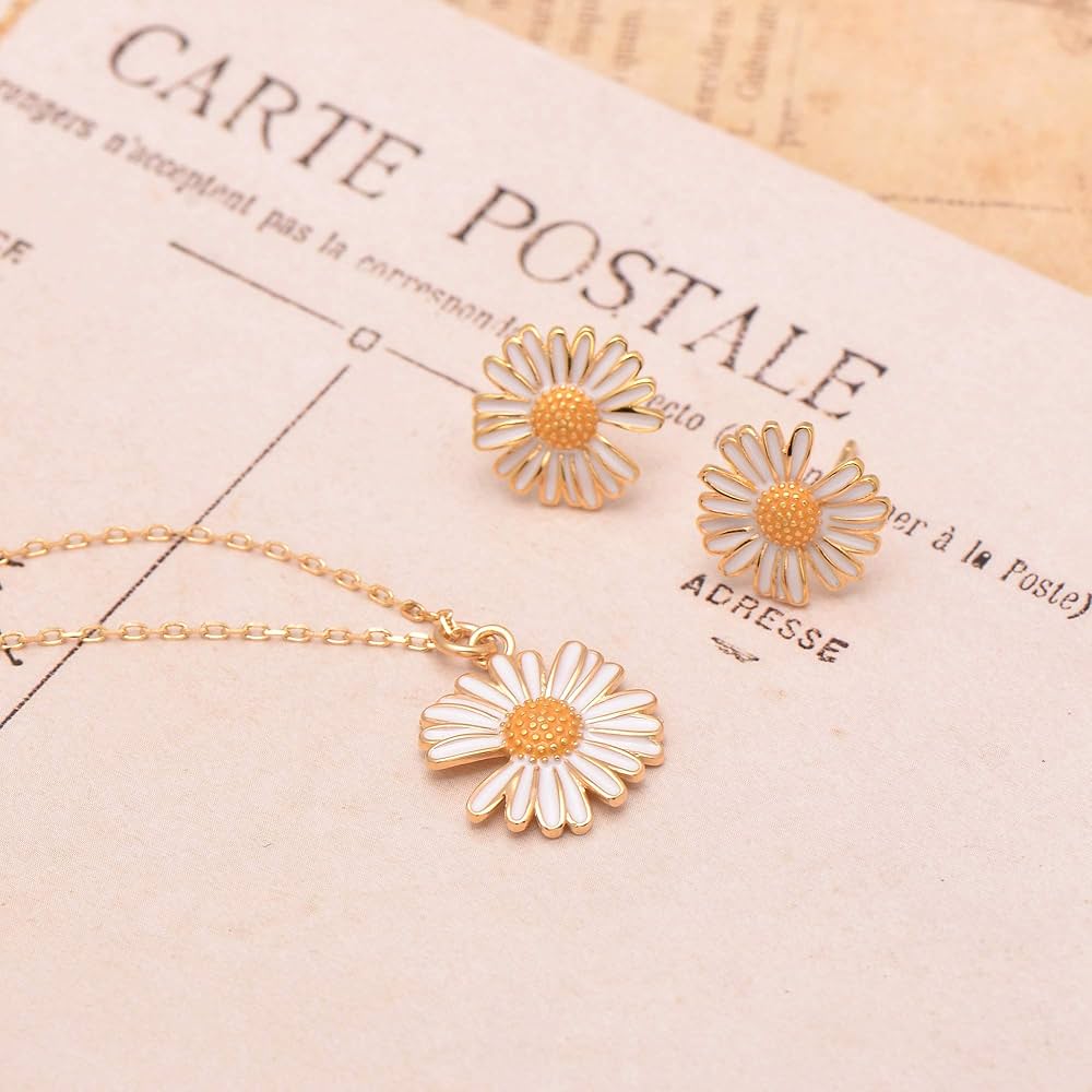Yellow Gold Plated Sterling Silver Daisy Flower Pendant