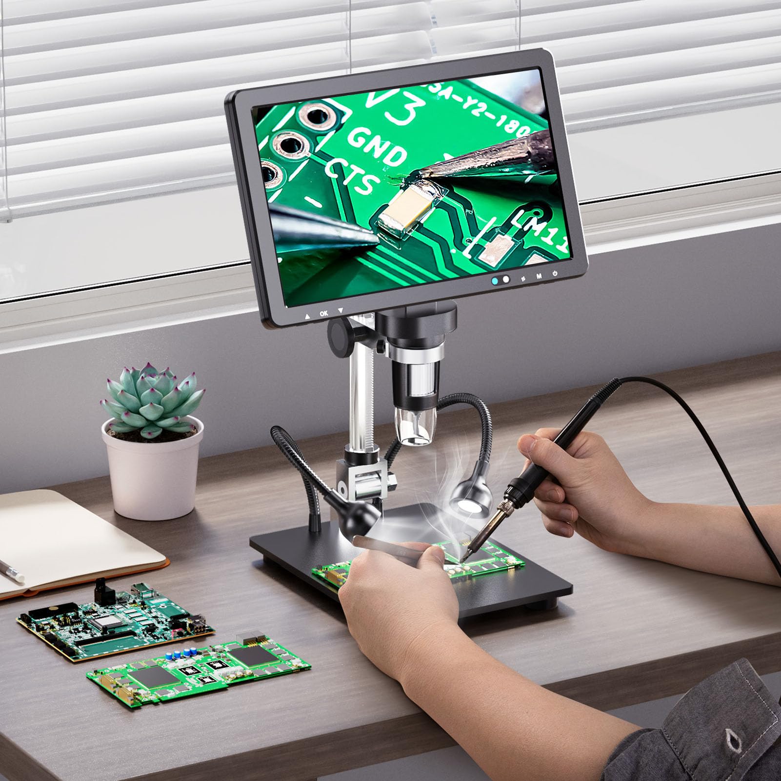 lyrlody Microscopio Digitale IPS LCD 10,1 Pollici, 1500X 20MP