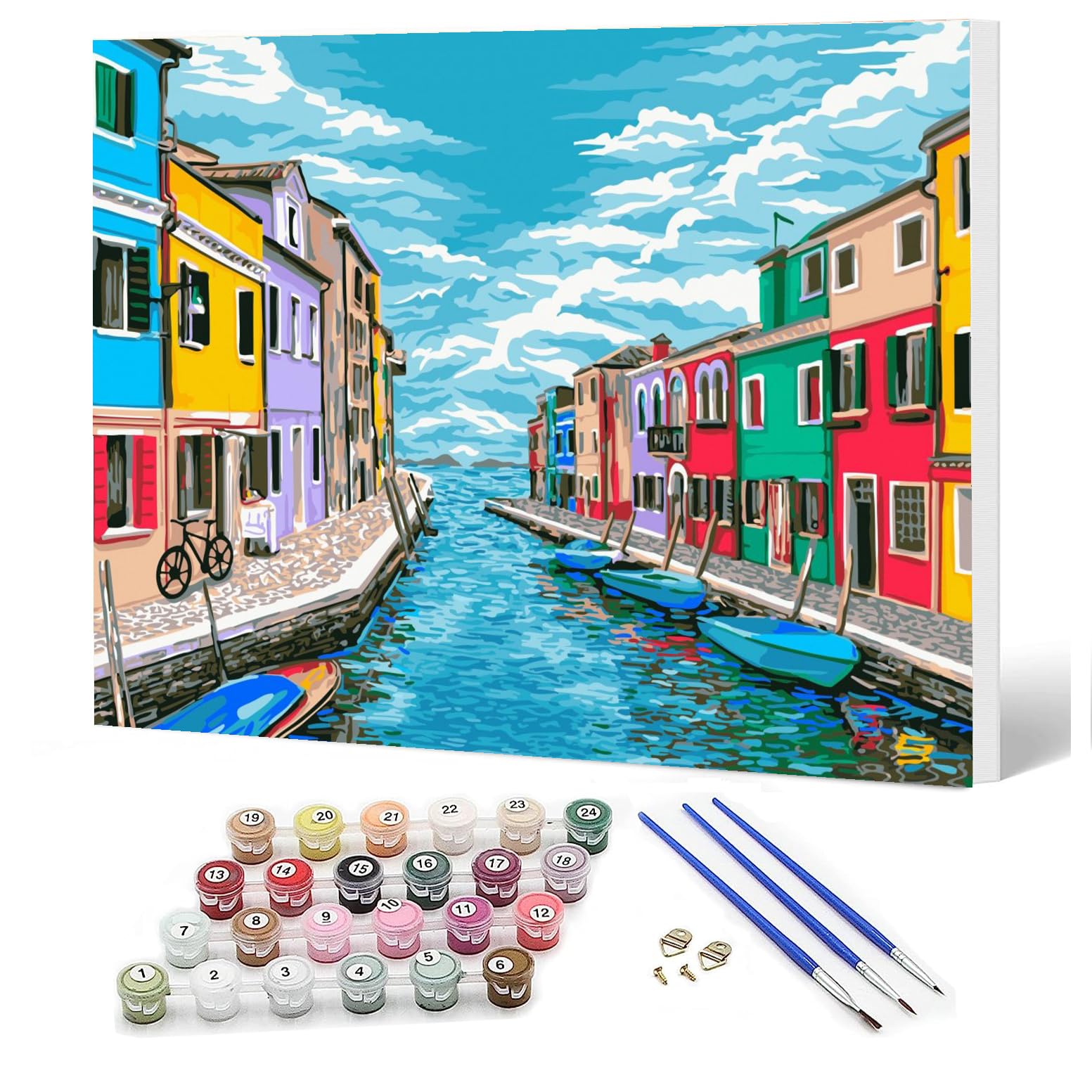 Ediximi Paint by Numbers Kit for Adults DIY Paint by Numbers - 12" x 16" Canvas with Wooden Frame Drawing Arts and Crafts for Adults and Beginners,Colourful Towns