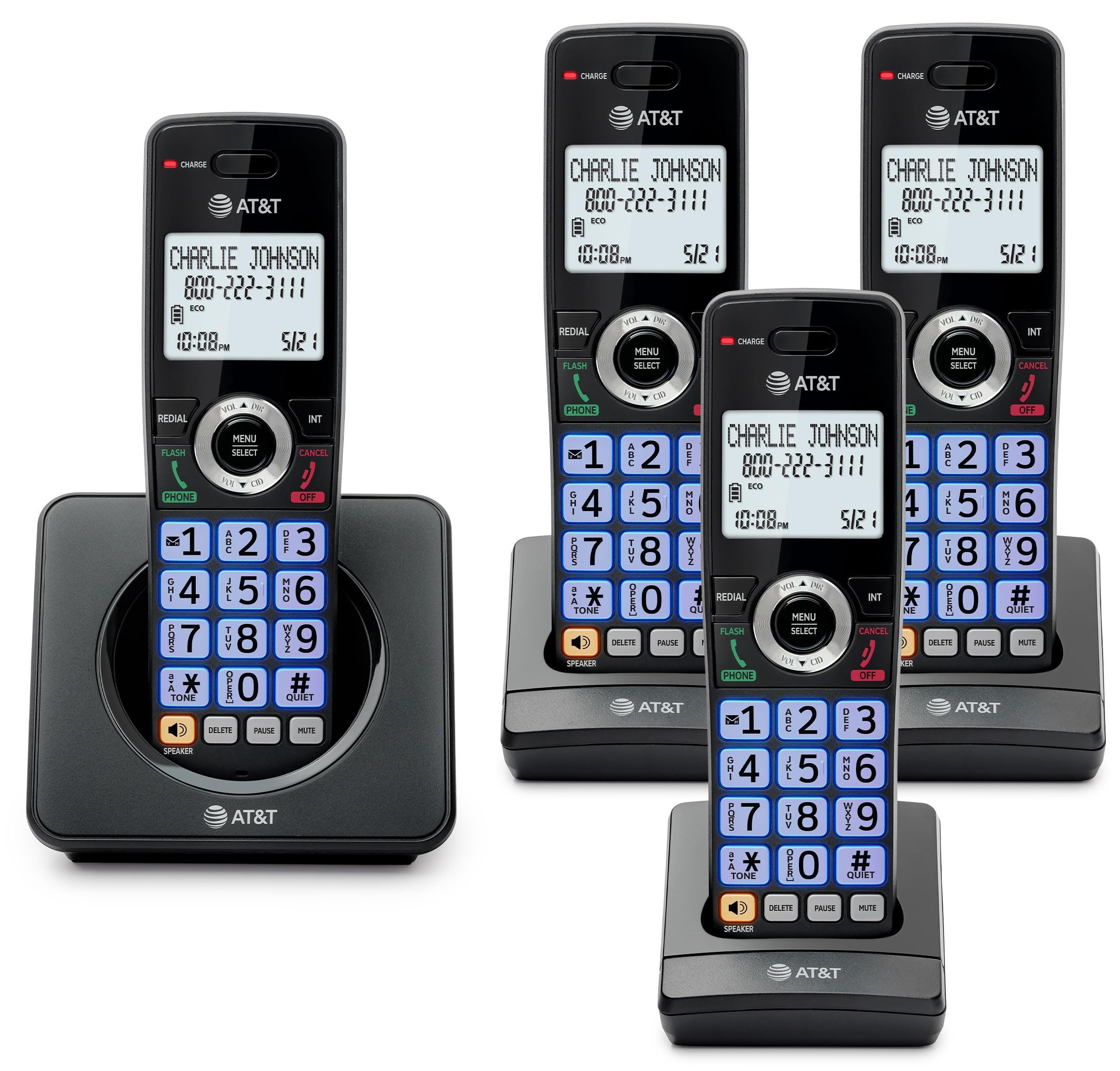 AT&T 4-Handsets Landline Home Phone with Call Blocker, Caller ID/Call Waiting, Full-Duplex Handset Speakerphone, Backlit Keypad & Display, Rechargeable Battery, ECO Mode, DECT 6.0: GL2101-41-image-1