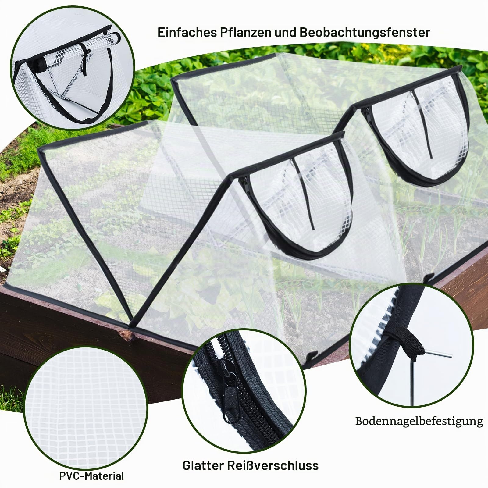 Gartenreihen-Beschleuniger-Pflanzenabdeckung, faltbar, Hochbeet-Abdeckung mit Reißverschluss-Tür, wasserdicht, kleines Gewächshaus, Pflanzenkäfig, Schutz für Gemüse, Blumen, Früchte von Tieren, 78,9 x
