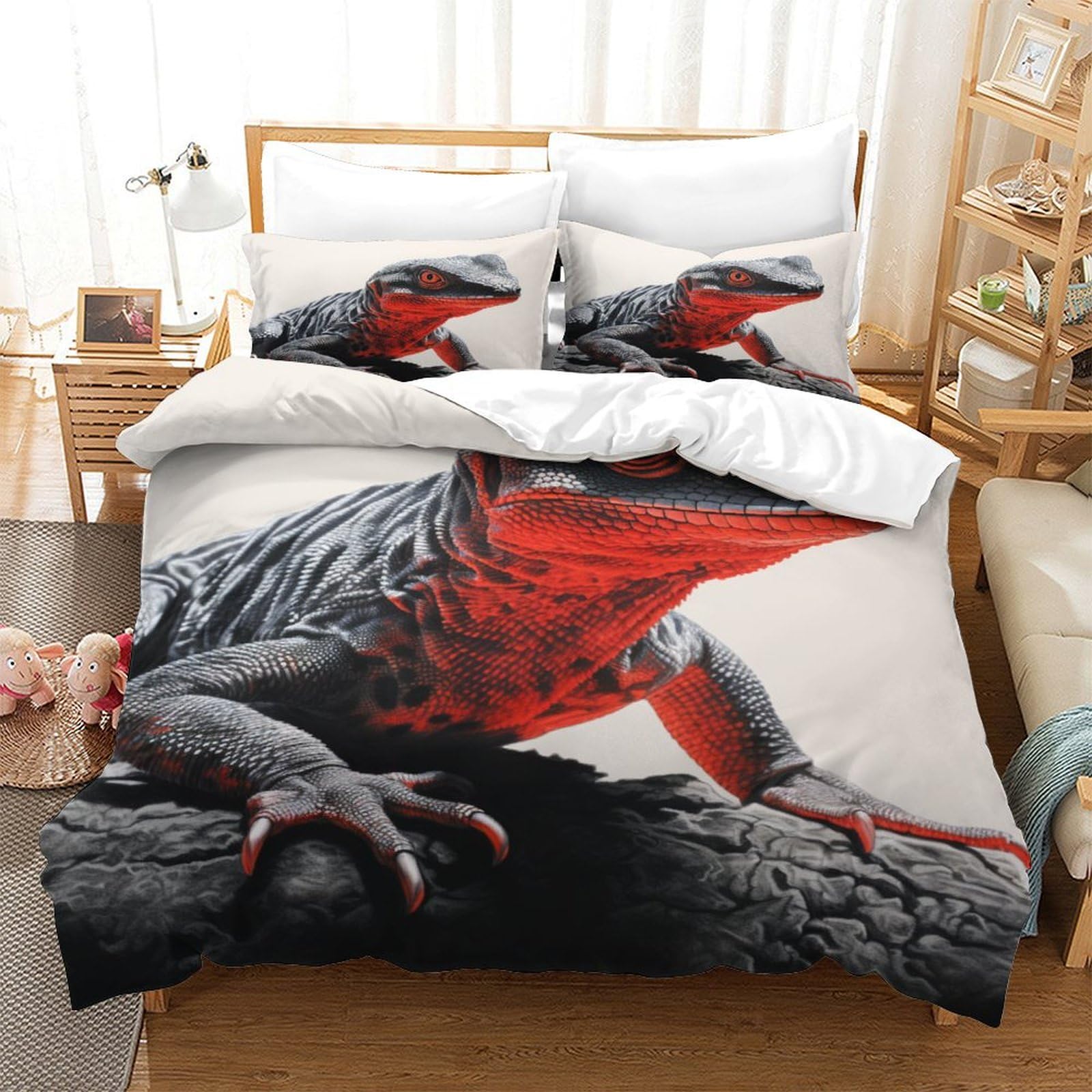 P1S9U7W5Y 3D Printed Realistic Lizard Duvet Cover Set 3 Pieces Microfiber Bedroom Decor Lizard Bedding Set for Adults Teens Dorm Gift Double（200x200cm）