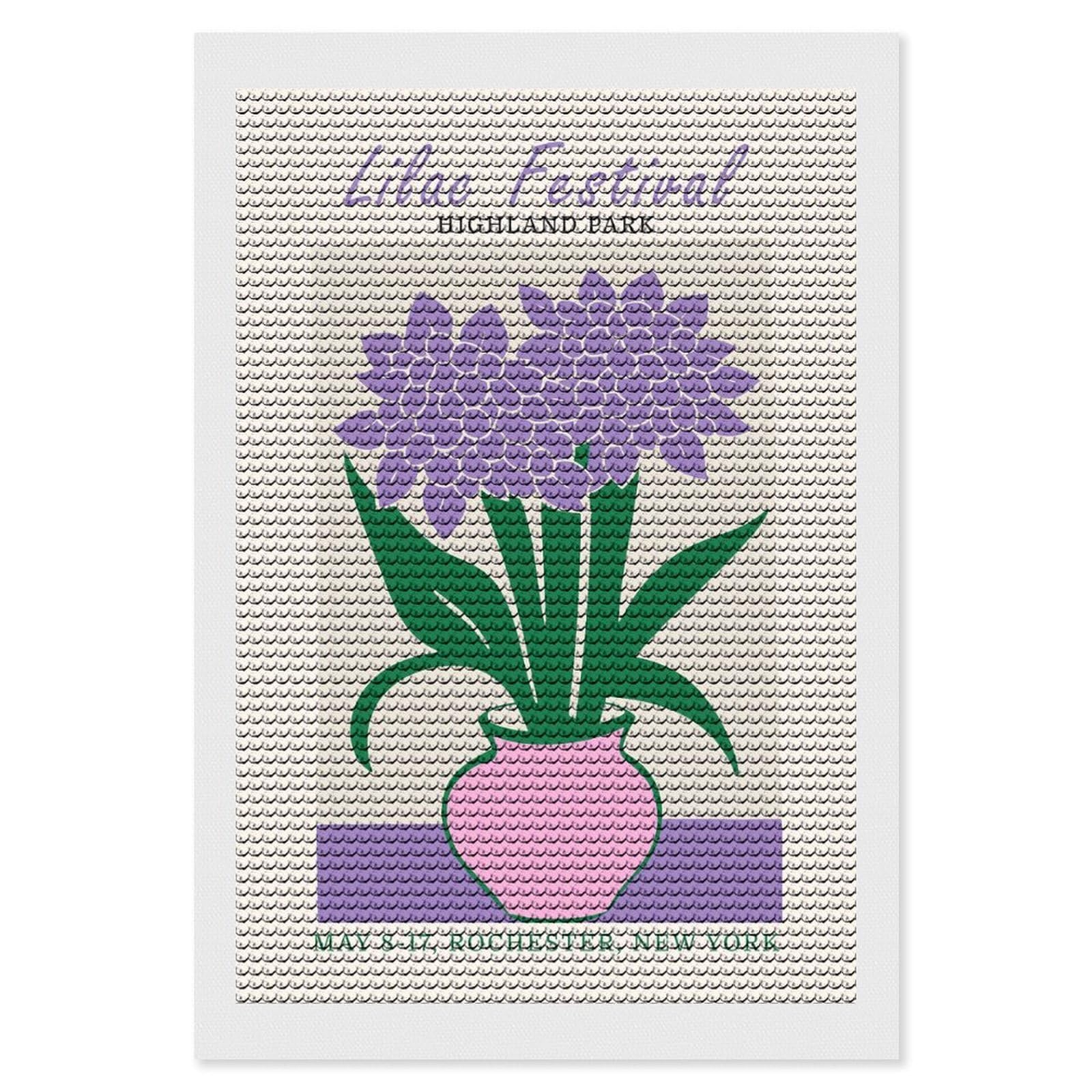 Junmoney Rochester Lilac Festival Diamond Painting Canvas Set 8"x12", for Beginners, Complete Accessories, Christmas Gift, Modern Decor