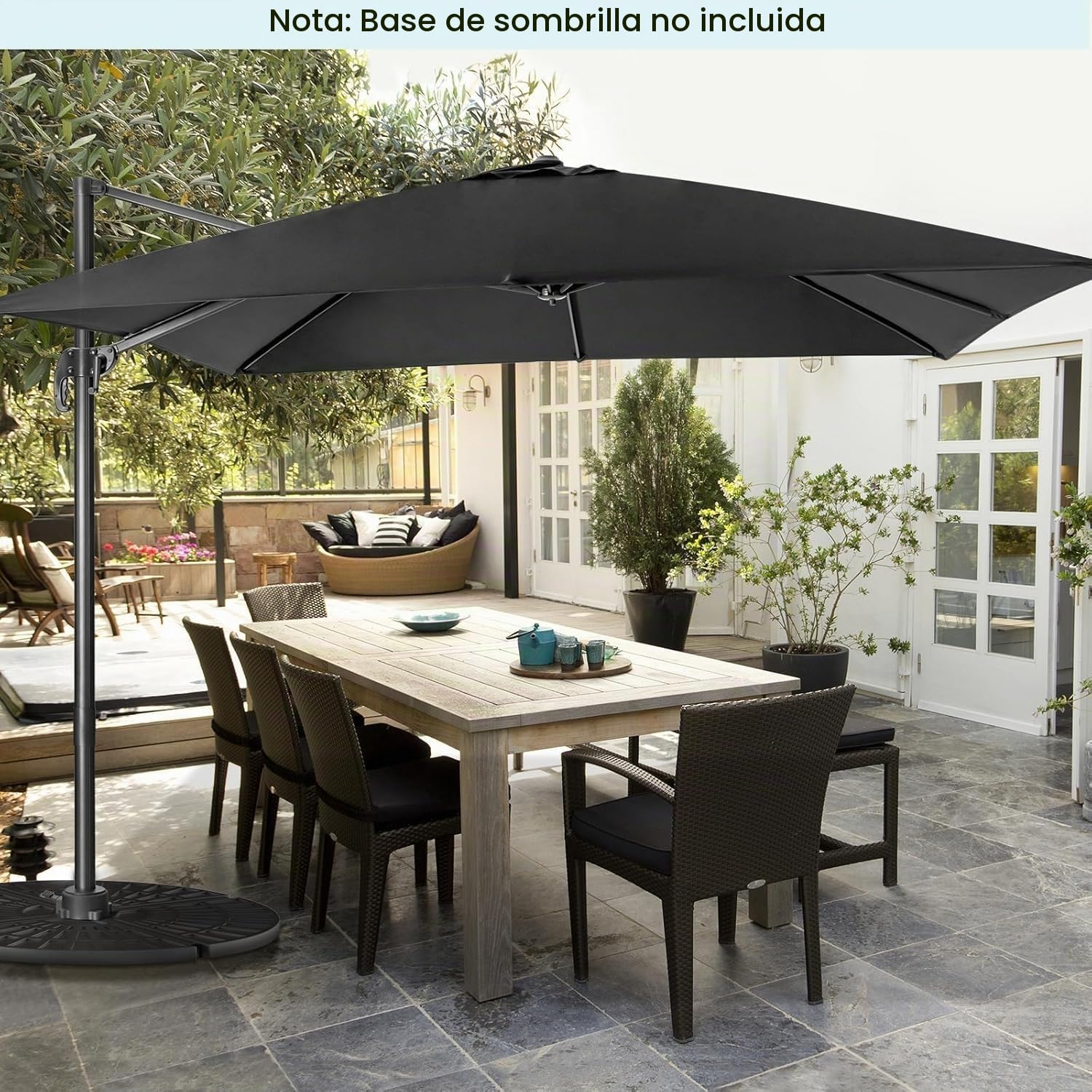 RELAX4LIFE Sombrilla de 300 cm de diámetro, sombrilla con ángulo ajustable y manivela, sombrilla de jardín con base en cruz, sombrilla de mercado, protección UV y repelente al agua, para balcón