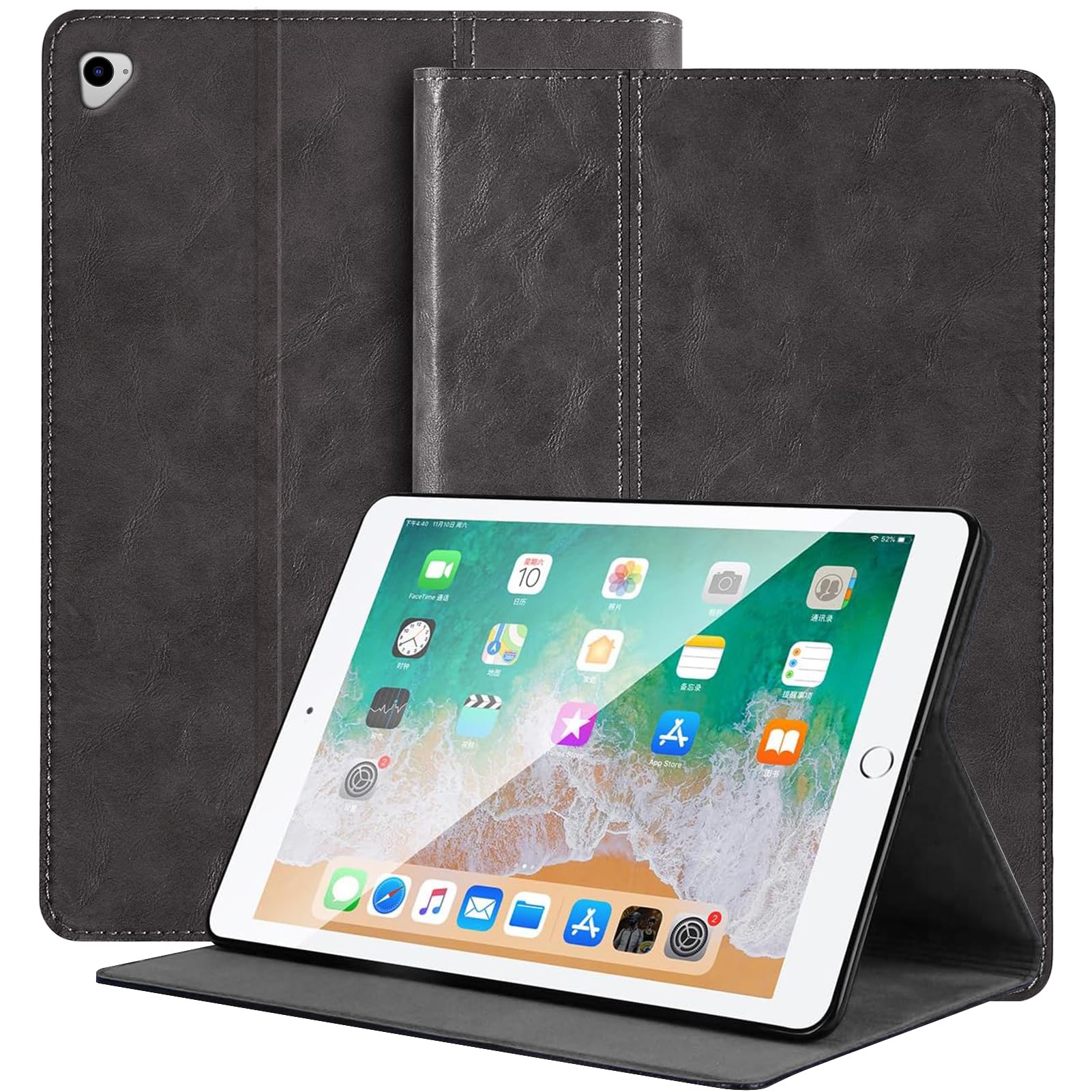 NANRUIL Hülle für Ipad Pro 12.9 Zoll 1./2.Gen Huelle 2015/2017(Modell:A1584/A1652/A1670/A1671/A1821) Echtes Leder Tablet Schutzhülle Case Cover,Auto Wachen/Schlafen.Grau