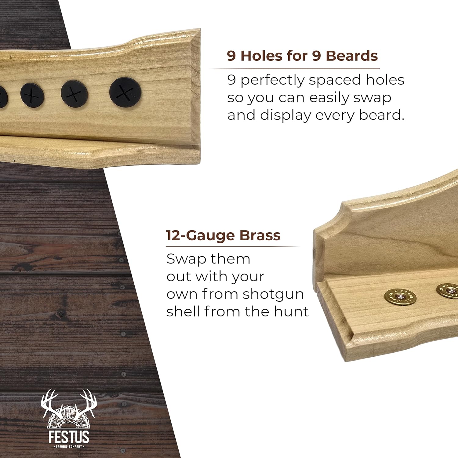 Turkey Beard Display & Mount Kit – Premium Rustic Turkey Fan and Beard Mount Plaque, Ideal for Home, Office, & Dining Room Decor, Perfect for Nature Enthusiasts(9 Beards)