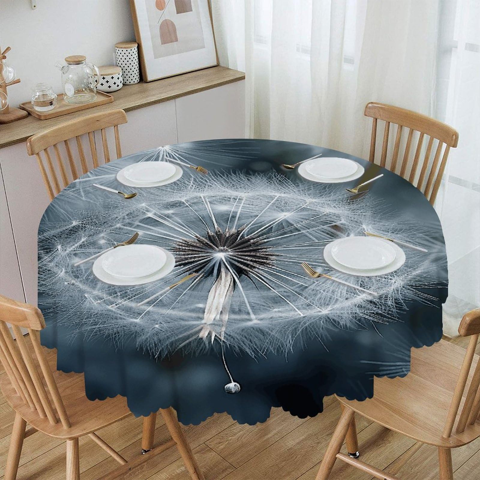 Btcowzrv Style Dandelion Seeds Pictures Polyester Round Tablecloth 59.84 Inch, Decorative Washable Table Cover, Table Cloth For Restaurant Picnic Indoor And Outdoor Dining
