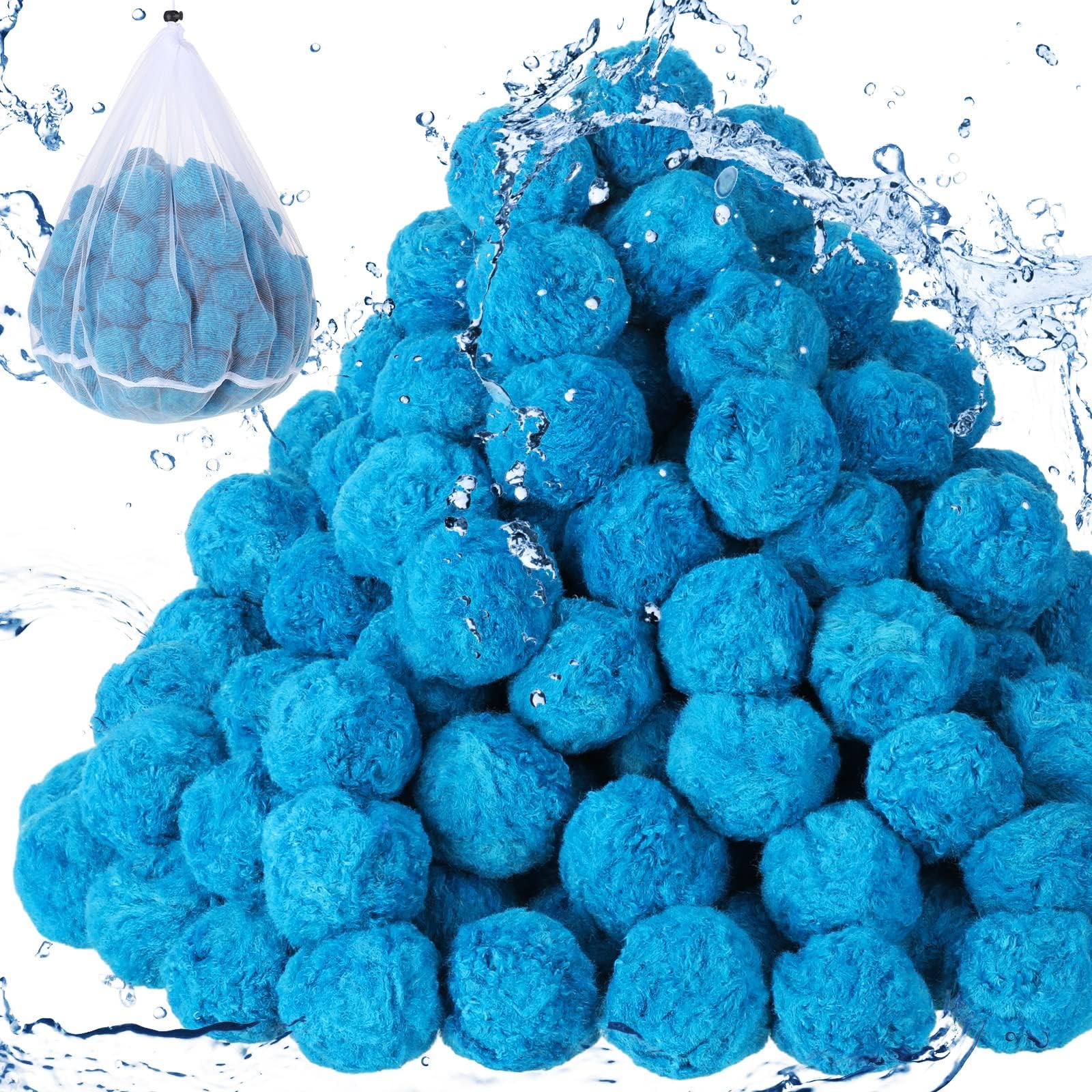 Zubebe Pool Filter Balls Pool Filter Sand Pool Filter Media Alternative to Pool Glass Sand Filters, Suitable for Sand Filter Systems (1.5 Lbs Filter Balls Equal 50 Lbs Filter Sand) (3, Blue)