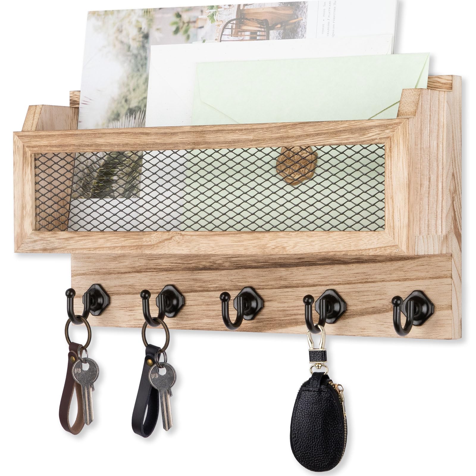 Nekon Porta posta e portachiavi decorativo da parete, 27,9 cm, in legno