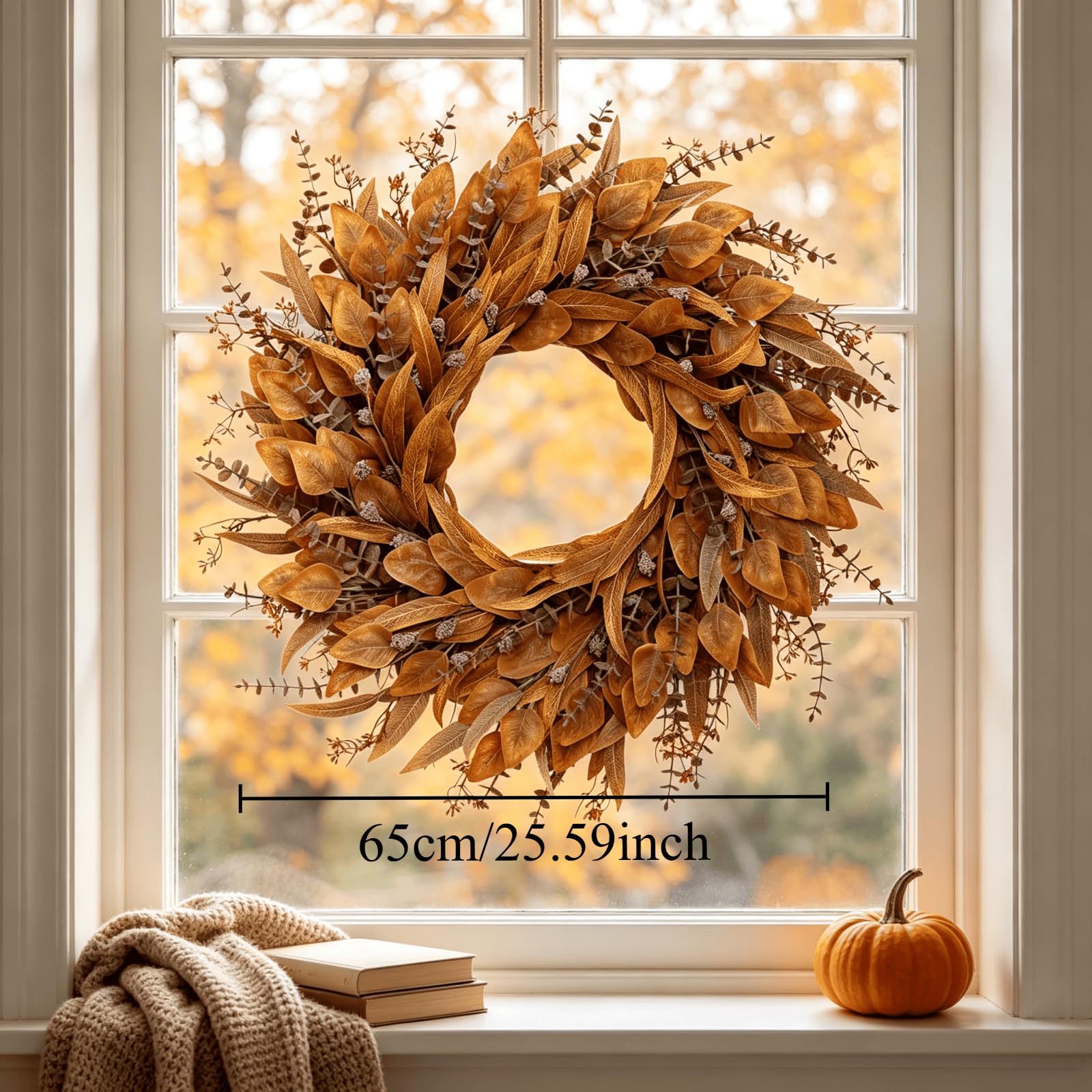 Eukalyptus-Kranz für Haustür,Herbst Türkranz,Großer Künstlicher Eukalyptus-Kranz für Veranda, Fenster, Bauernhaus, Zuhause, Urlaub, Hängende Herbstdekorationen