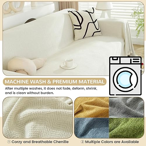 Miniatura 6 de ROOMLIFE Funda de sofá bohemia beige con borlas, funda de sofá simple para perros, funda de felpilla en forma de L, 71 x 118 pulgadas