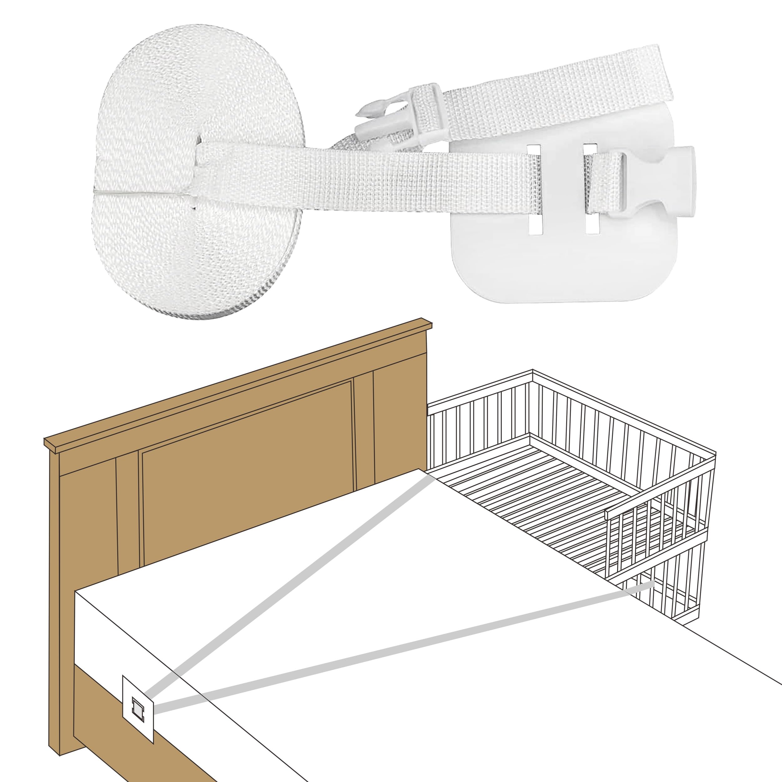 Sangle de Lit Bébé Réglable 8M Blanc pour Fixation Lit Adulte Boxspring