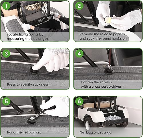 Miniatura 6 de 10L0L Bolsa de red de carga para carrito de golf para 2 pasajeros, malla de nailon portátil de doble capa, redes de almacenamiento elásticas