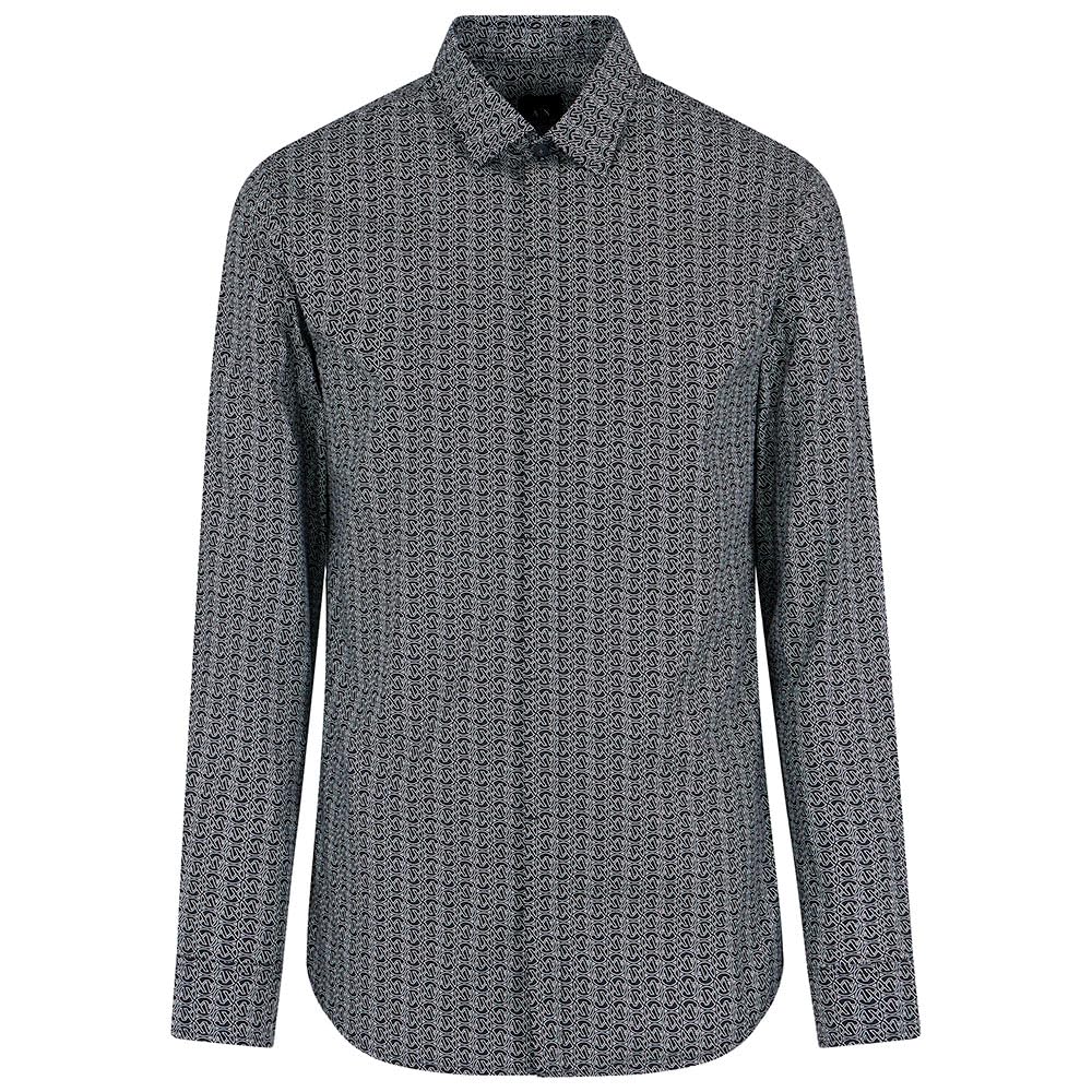 Armani Exchange Long Sleeve Slim Fit Micro Print Shirt Camisa de Manga Larga Ajustada con microestampado Hombre