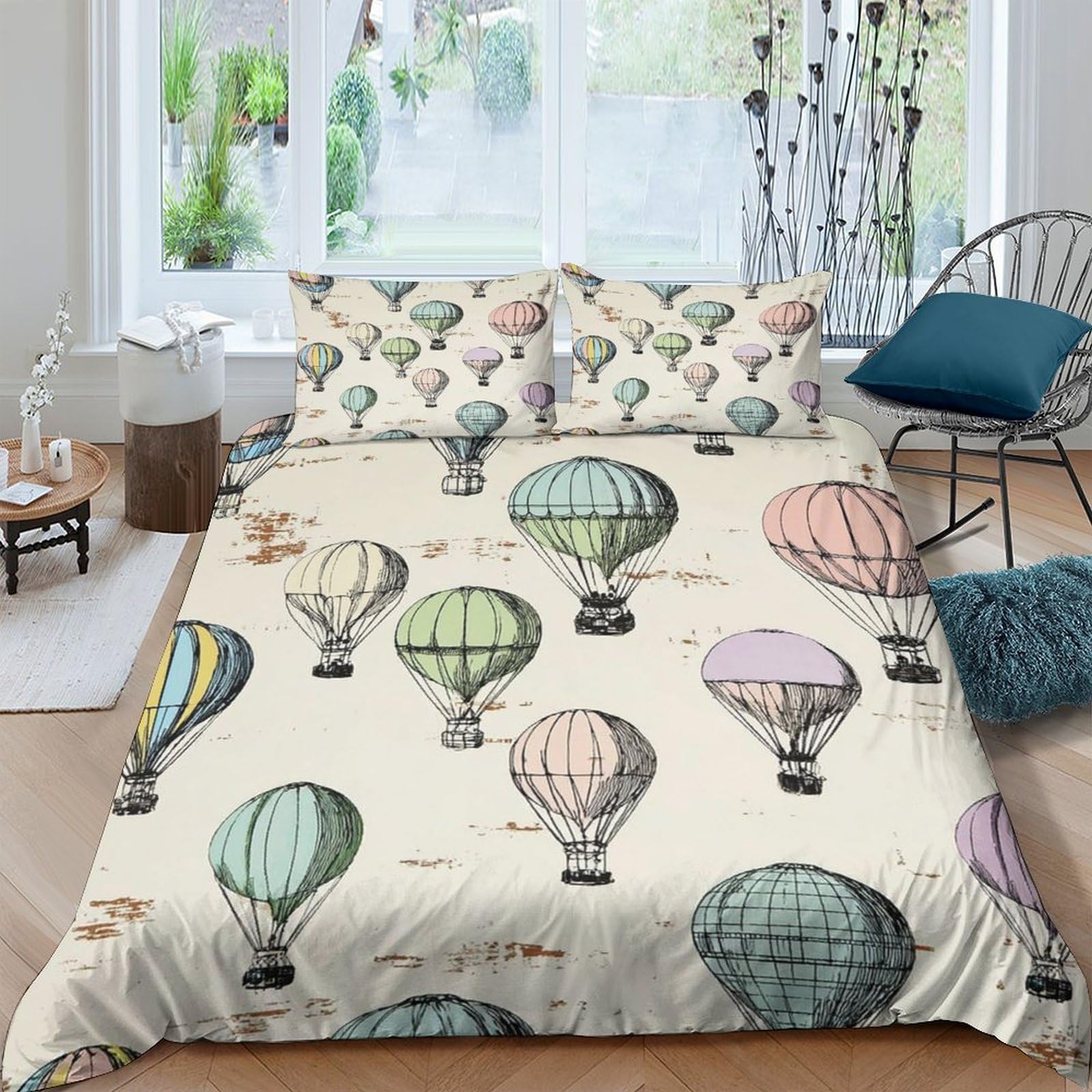 Ctjqhvkz Style-1 3D Printed Vintage Hot Air Balloon Fitted Sheet Microfiber Soft Decorative Pastel Mattress Cover For Bedroom Dorm Guest Room Single（135X200cm）