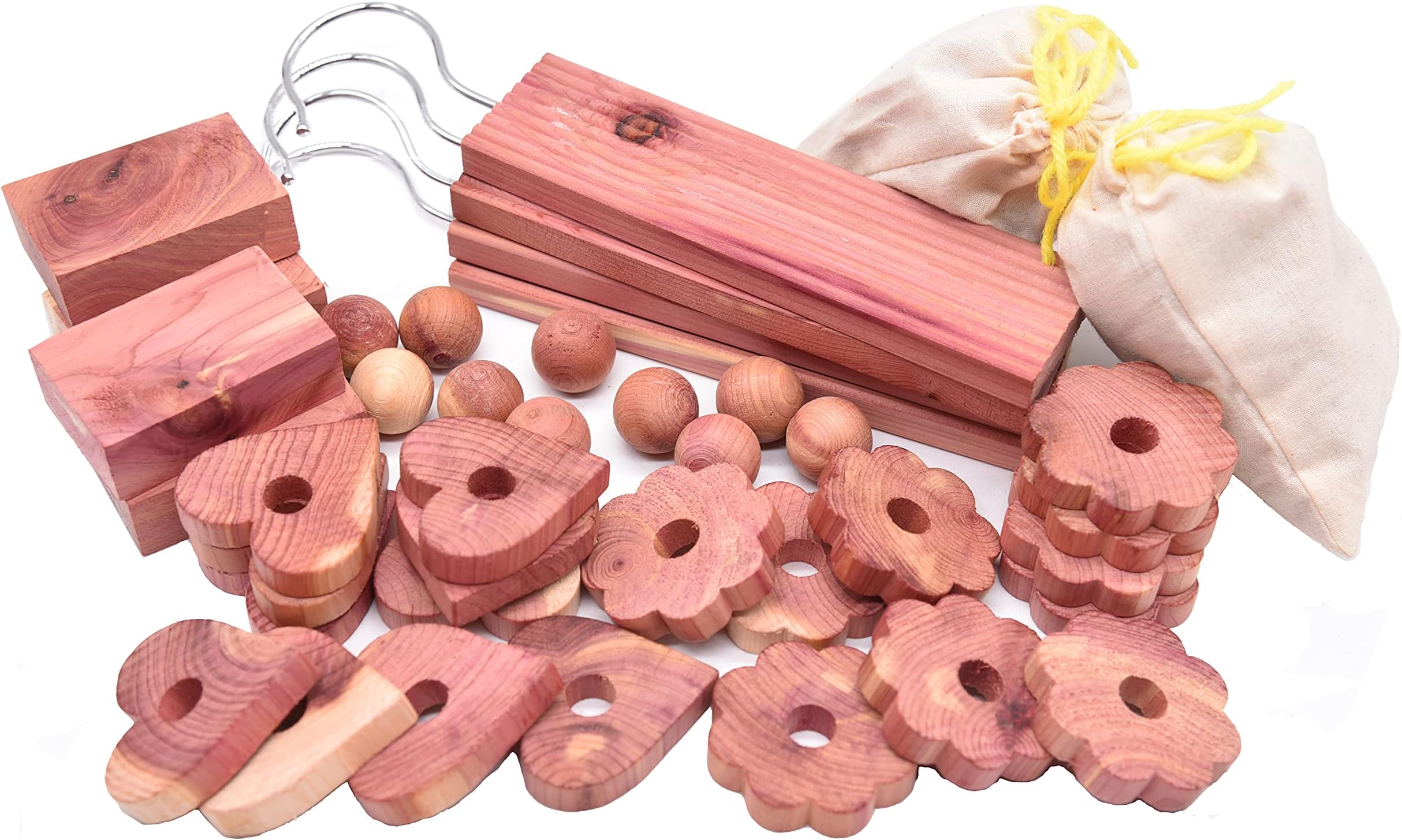 WahdawnFresh Aromatic Cedar Wood Blocks for Clothes Storage, Natural Red Cedar Value of Balls Hangers Rings Planks and Chips Sachets (40 Items)