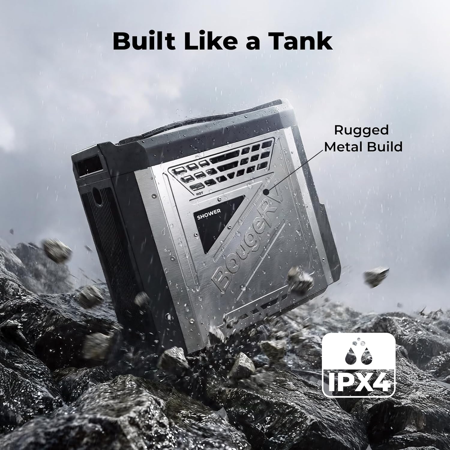 BougeRV Upgraded Portable Propane Water Heater, Hot Water Heater w/Built-in battery for Showering & Cleaning, Camping Water Heater w/Water Pump & Showerhead, Overheating Protection, Outdoor Use