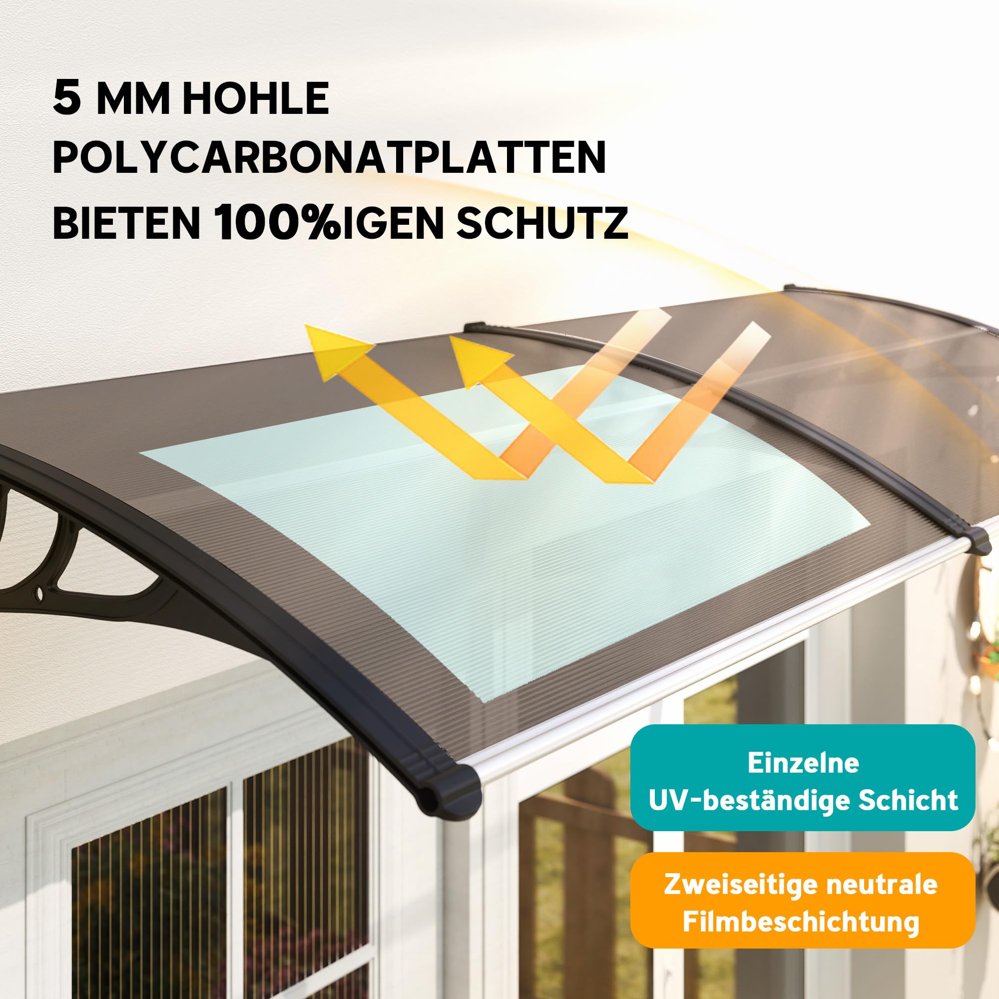 Outsunny Pultvordach Vordach für Haustür 75x195x23 cm Überdachung 5mm Polycarbonat Sonnenschutz Regenschutz für draußen Alu Braun