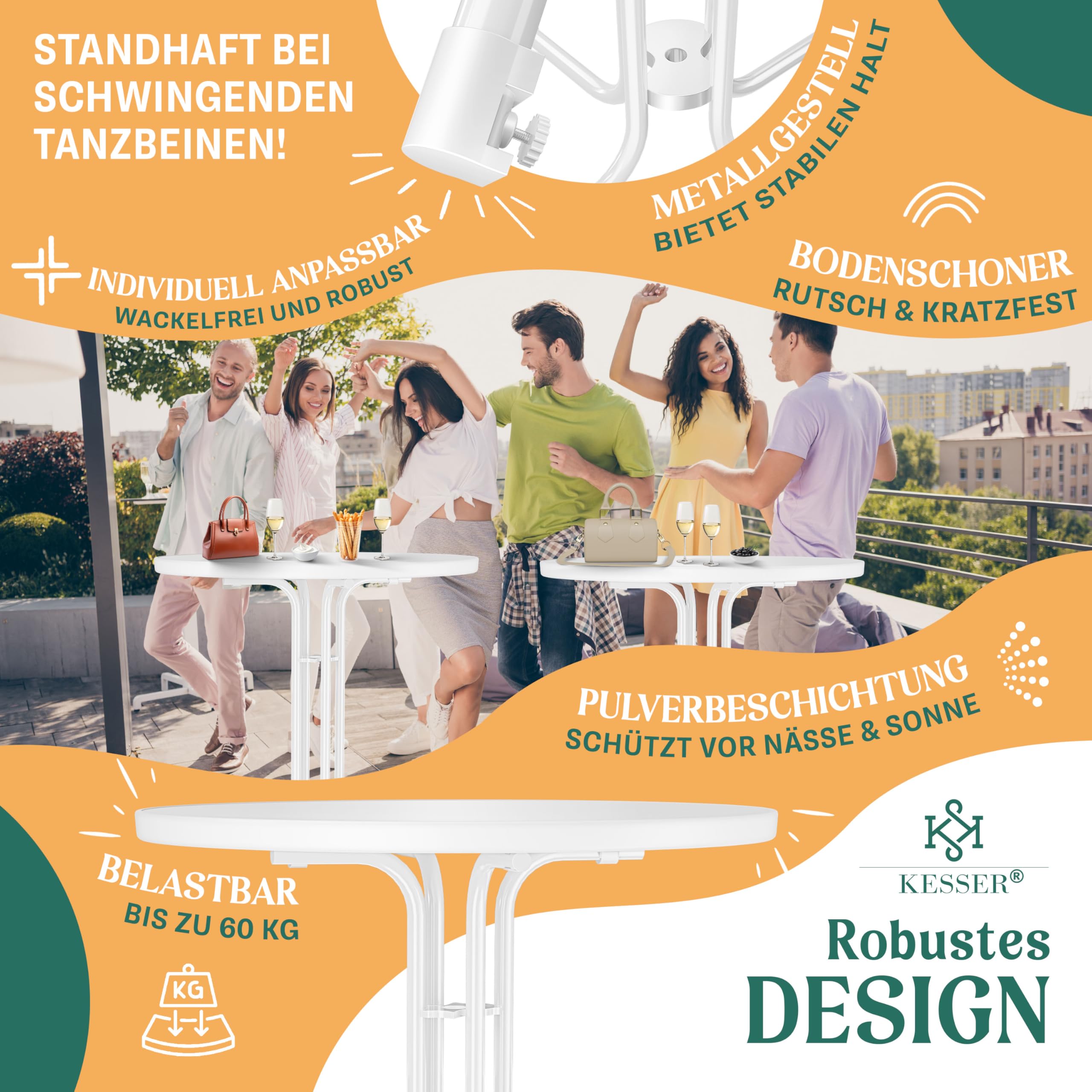 KESSER® Gastro Stehtisch klappbar Bistrotisch | Pulverbeschichtete Edelstahlplatte | höhenverstellbare Füße | Partytisch Tisch Ø 80cm | In- & Outdoor | Empfangstisch inkl. Husse | Klapptisch Gelb