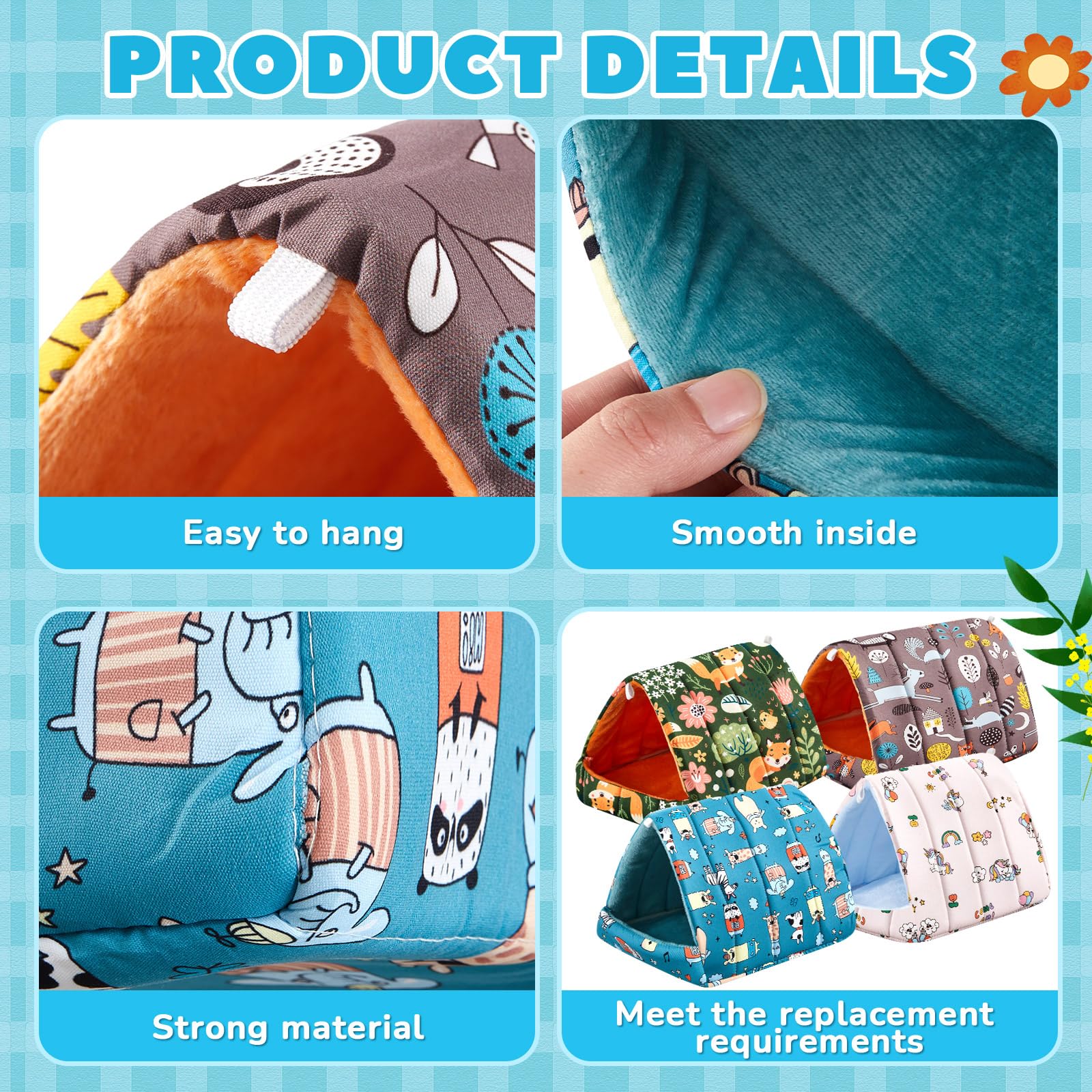Cinnvoice 4 piezas de escondite de cobayas, túnel de cama para conejo, lavable, accesorios de jaula pequeña para conejo, erizo, ratón, chinchillas, hámsters, hurones, dragones barbudos, ratas (bosque