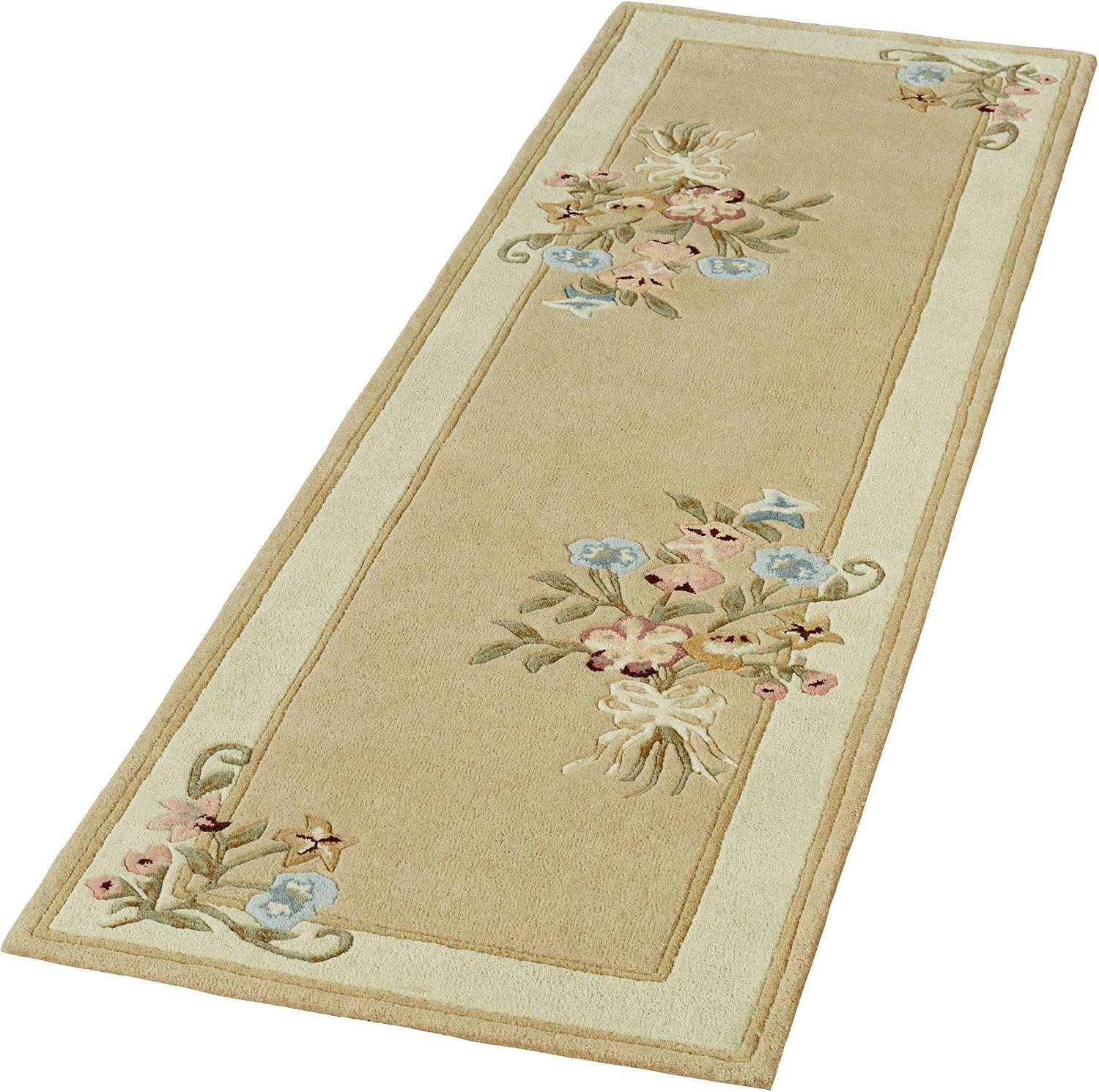 Touch of Class Handcrafted Floral Bouquet Garden Runner Rug | Light Gold | 2 feet 3 inches x 5 feet | Handcarved Hand-Tufted Pure Wool Thick Rectangle Runner