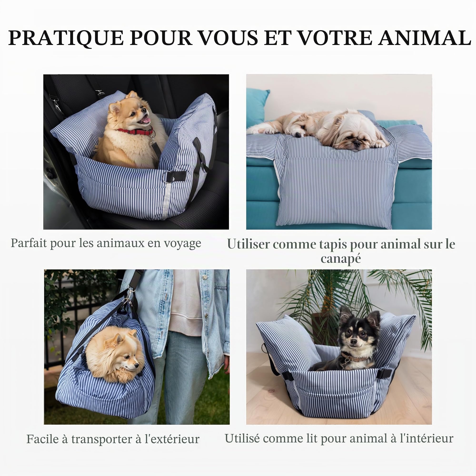 Siège Auto Sécurisé pour Petit Chien 6kg - Panier Voiture avec Ceinture, Base Anti-Glisse & Poches - Housse Amovible et Lavable