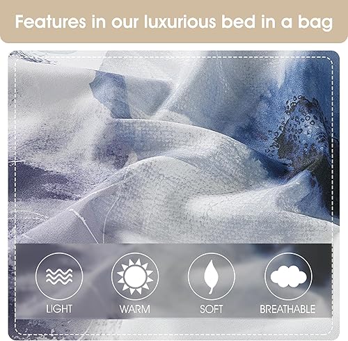 Miniatura 7 de Grand Avenue Juegos de ropa de cama azulpúrpura tamaño Queen con edredón, 7 piezas, decoración para el hogar, microfibra ligera premium, falda de