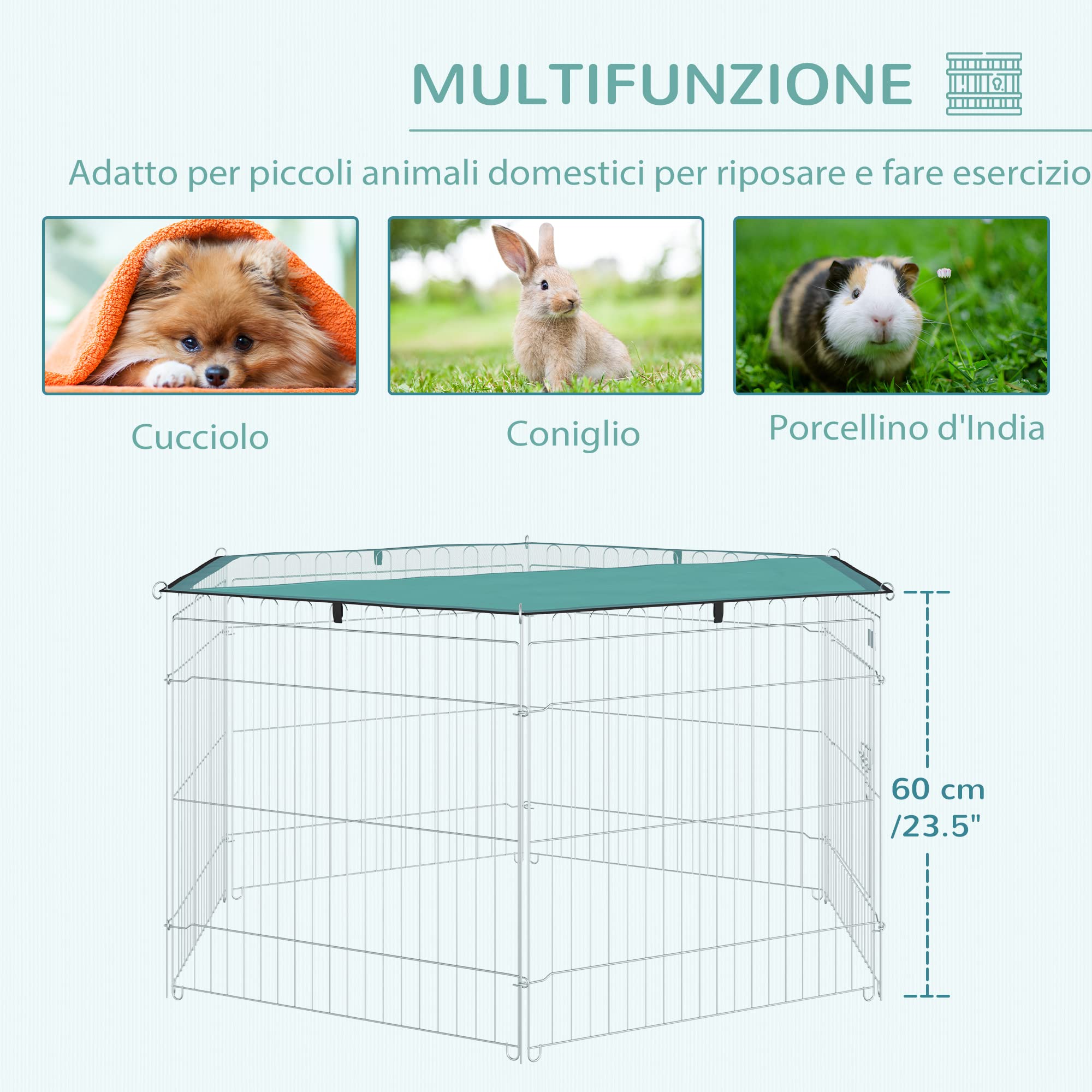 PawHut Recinto Pieghevole per Cani e Cuccioli in Filo Metallico (120cm x 60cm) con Copertura in Poliestere Impermeabile