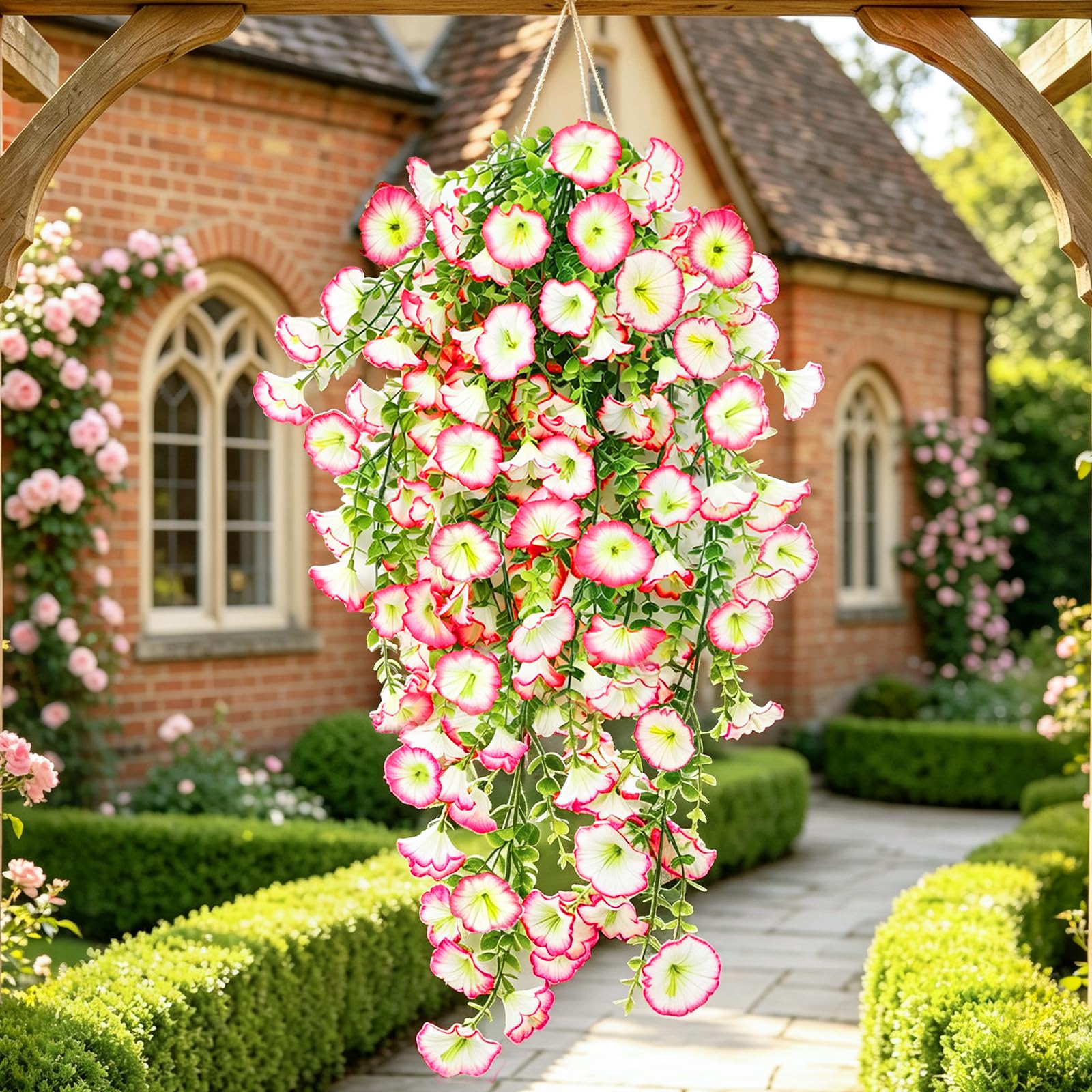 inreeme 4Pcs Artificial Hanging Flower, 77Cm Fake Plants for Outdoors Decor