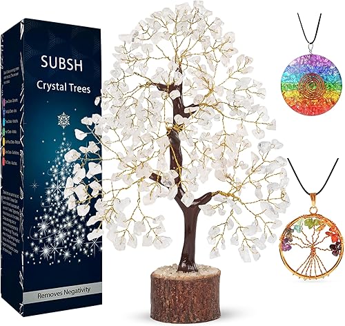 SUBSH Árbol de dinero de piedra de cuarzo transparente  Árbol de la vida  Piedras curativas energéticas  Bonsái de Feng Shui  Curación de cristal de