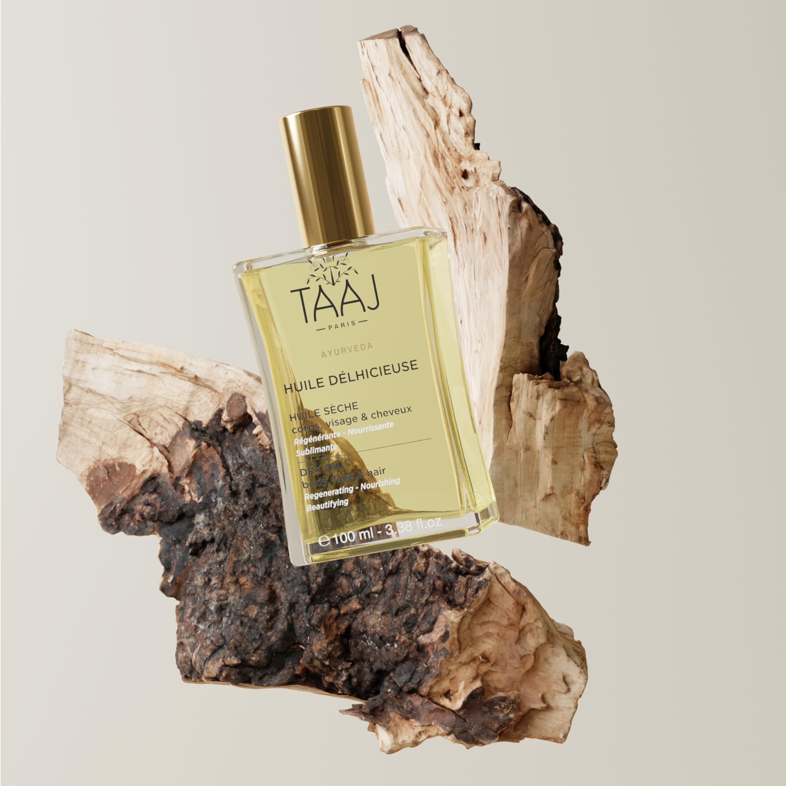 TAAJ | Huile Délicieuse | Huile sèche de Beauté | Corps, Visage & Cheveux | Nourrit, Protège & Revitalise la peau | Peau Satinée |Cheveux Réparés |96% d’ingrédients d’origine naturelle |Vegan | 100 ml