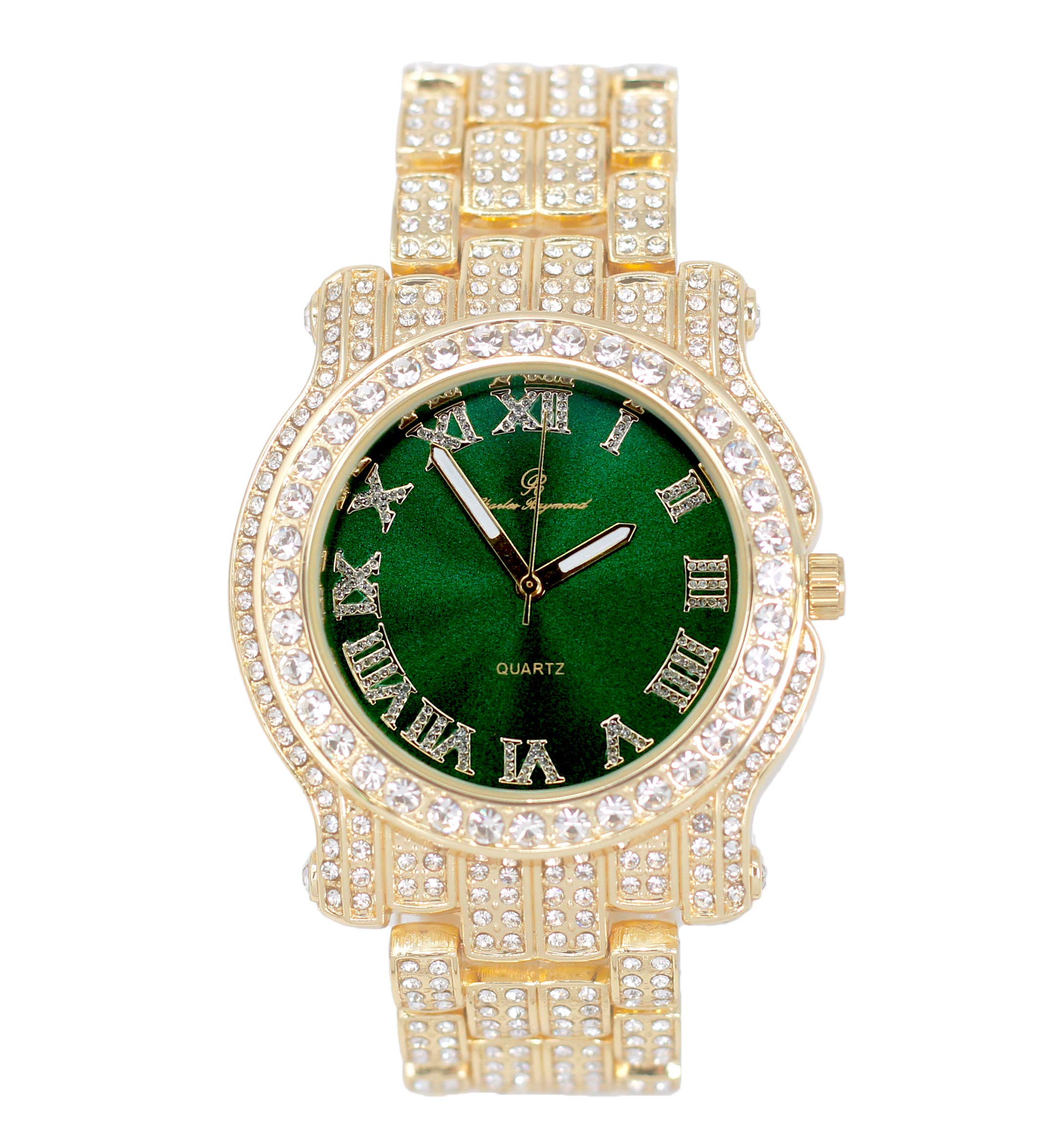 Charles RaymondBling-ed Out Ultimate Hip Hop Royalty Mens Watch w/Easy Reader Roman Numeral or Iced Out Diamond Time Indicators - Bright Colored Dials - L0504