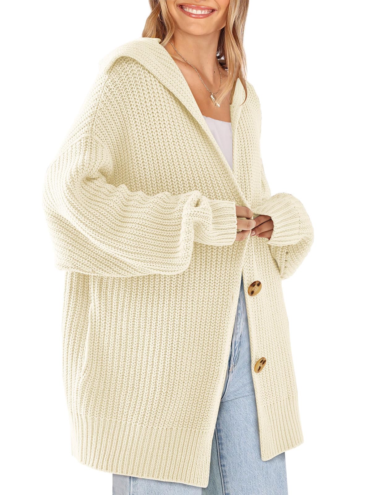 LILLUSORYWomens Oversized Cardigan 2023 Fall Slouchy Open Front Button Chunky Knit Sweater Coat