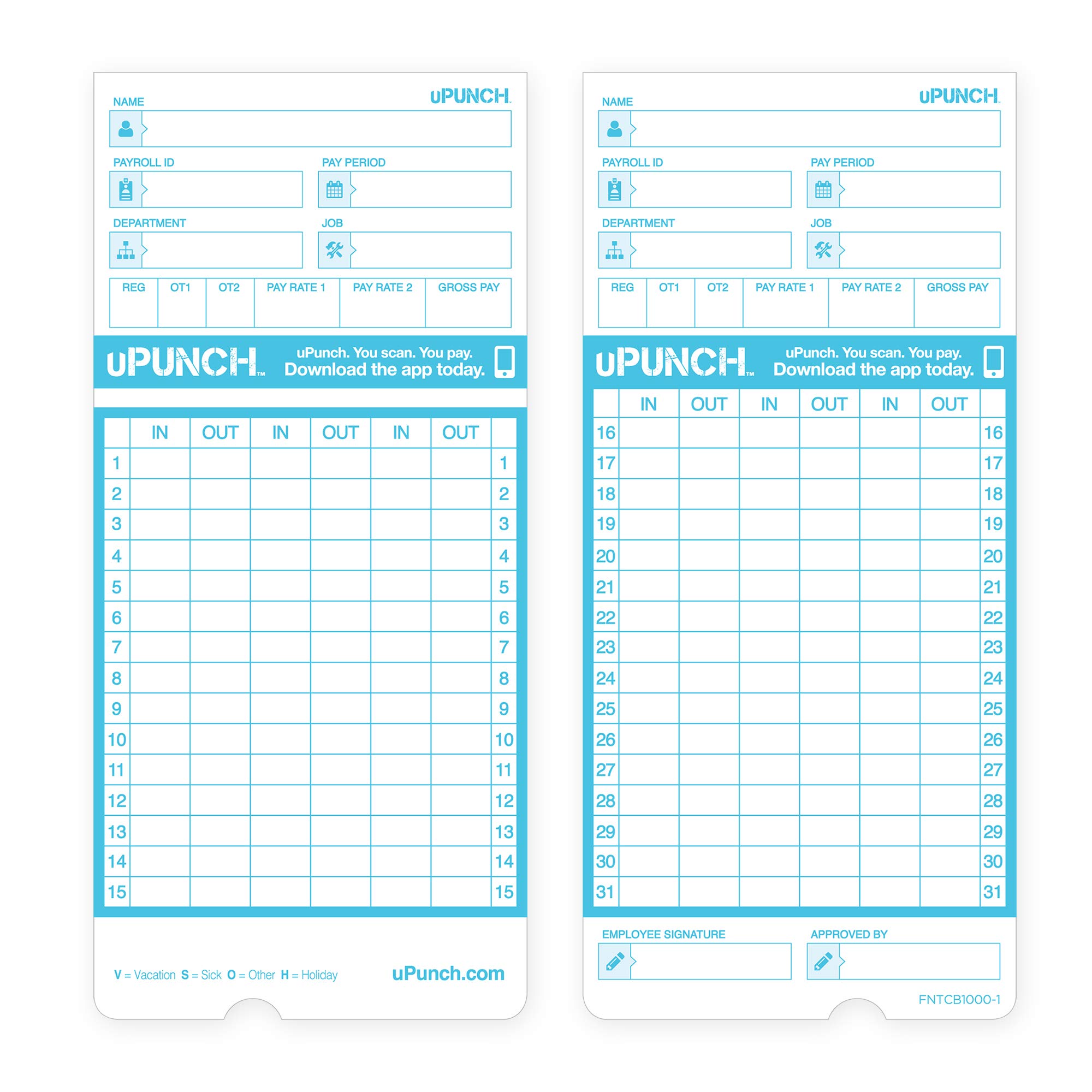 Snapklik.com : 100 Time Cards For FN1000 AutoAlign Time Clock