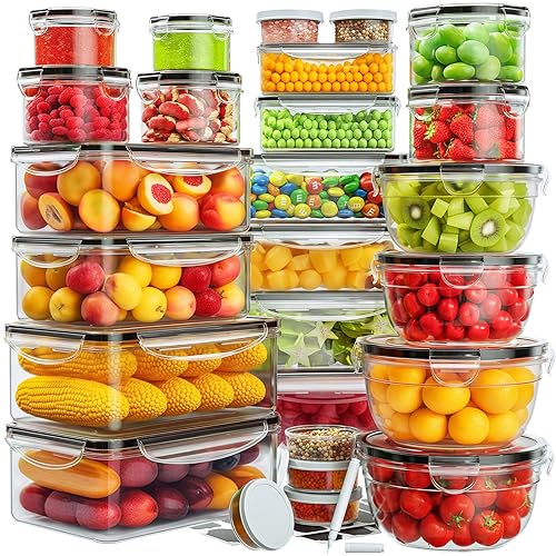 52 PCS Food Storage Containers with Lids Airtight (26 Lids & 26 Containers)- Reusable Plastic Leakproof Meal-Prep Container for Kitchen Storage Organization Microwave/Dishwasher Safe with Labels & Pen