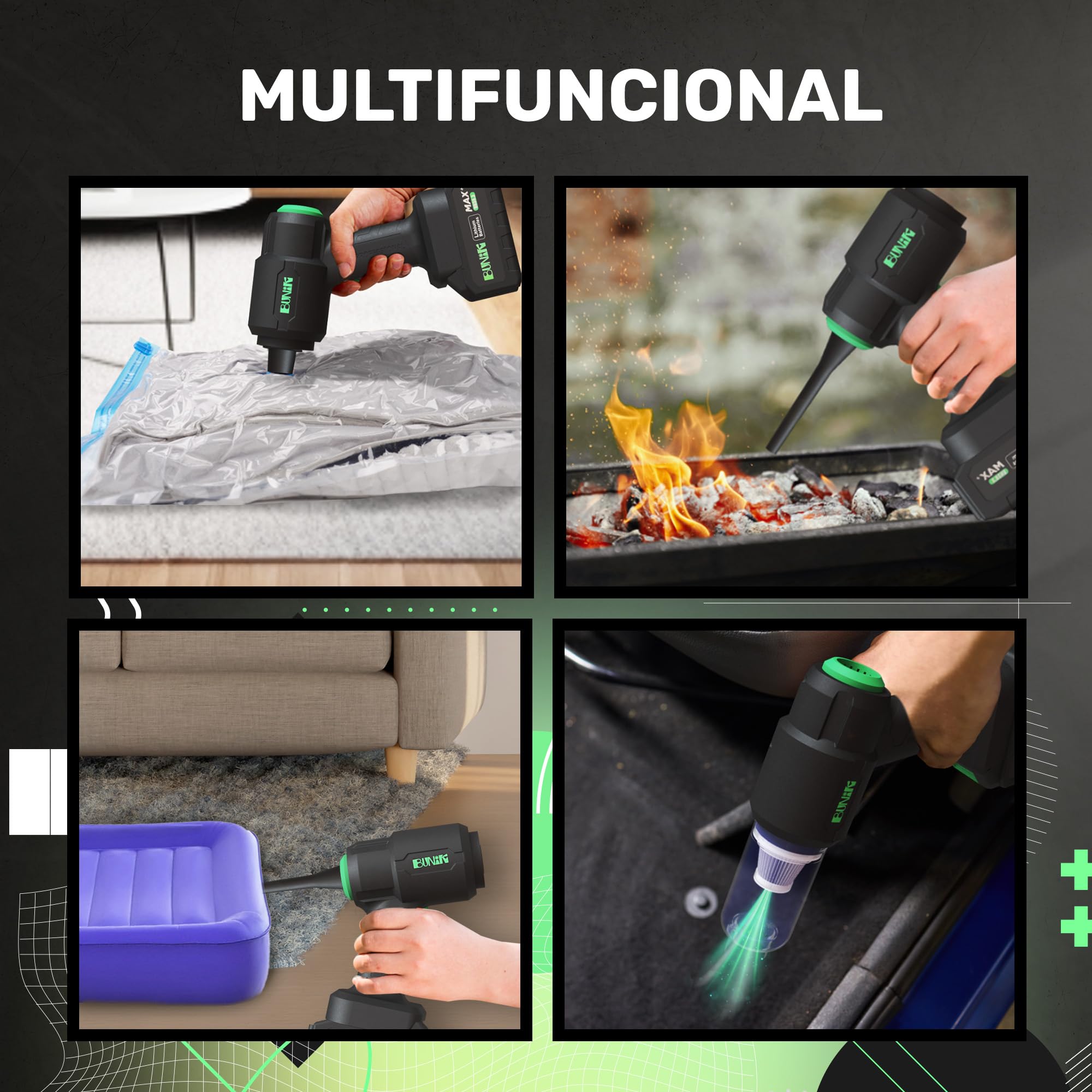 BUNIK aspiradora de Mano para Coche | Aspirador sin Cable con 21000Pa y soplador Aire Potente, Ideal para Coche, hogar y Mascota | Ligero, Potente, hasta 37 Minutos